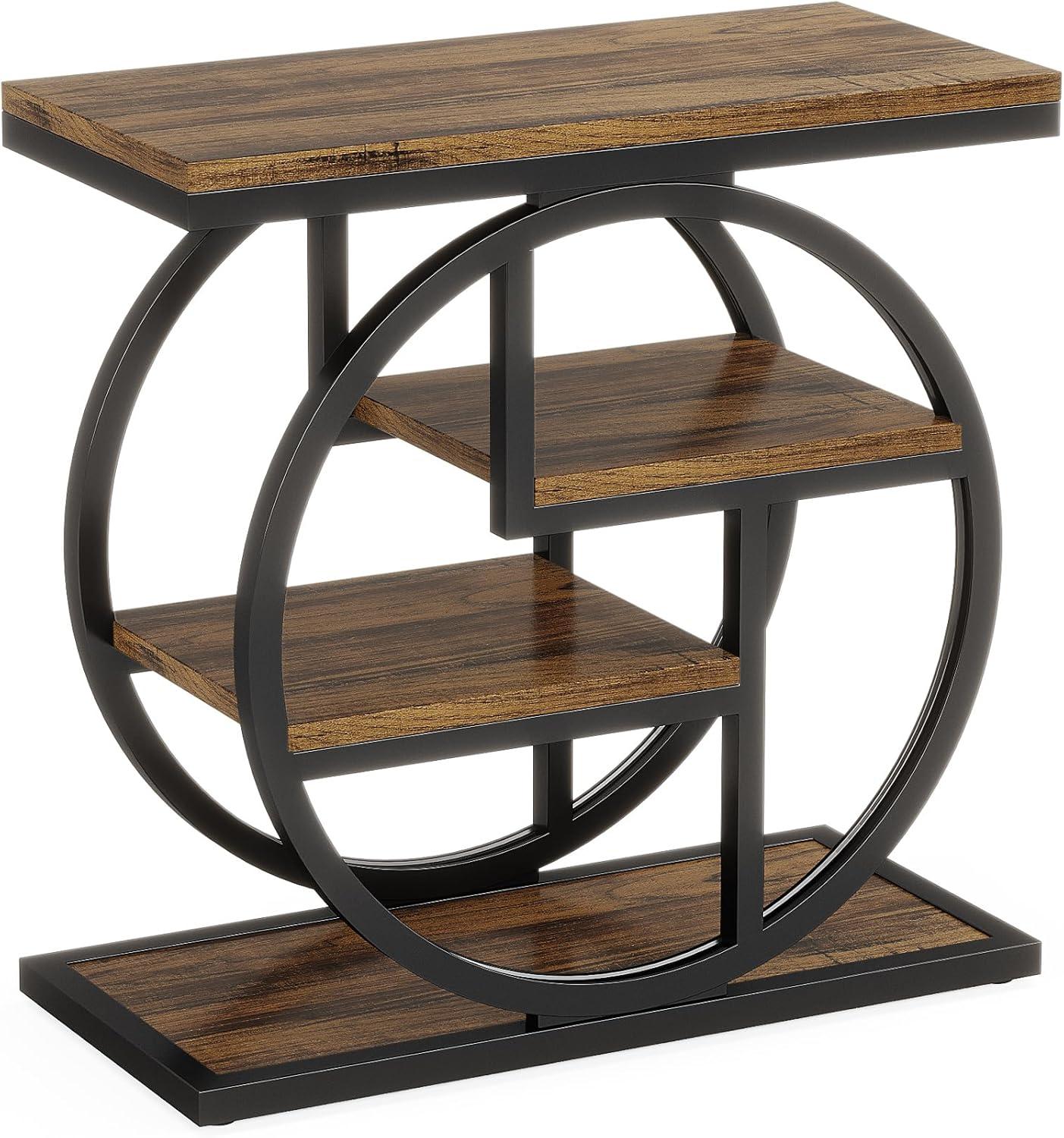 Tribesigns 4-Tier End Table for Living Room, Wood Narrow Side Table for Bedroom, Rustic Brown