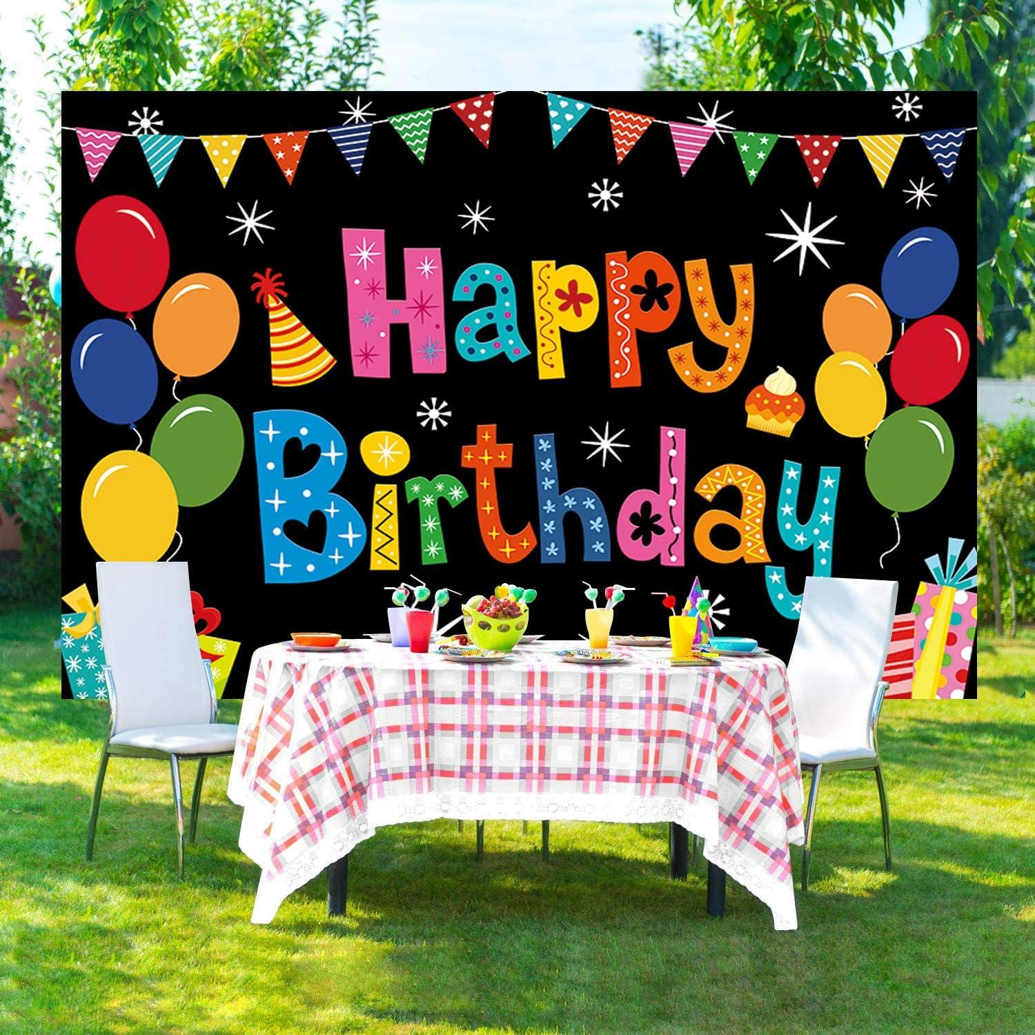 Happy Birthday Backdrop Banner Colorful Party Decor Large Yard Sign Background for Boys Girls Baby Shower Decorations Indoor Outdoor Photo Props Supplies 5x3ft
