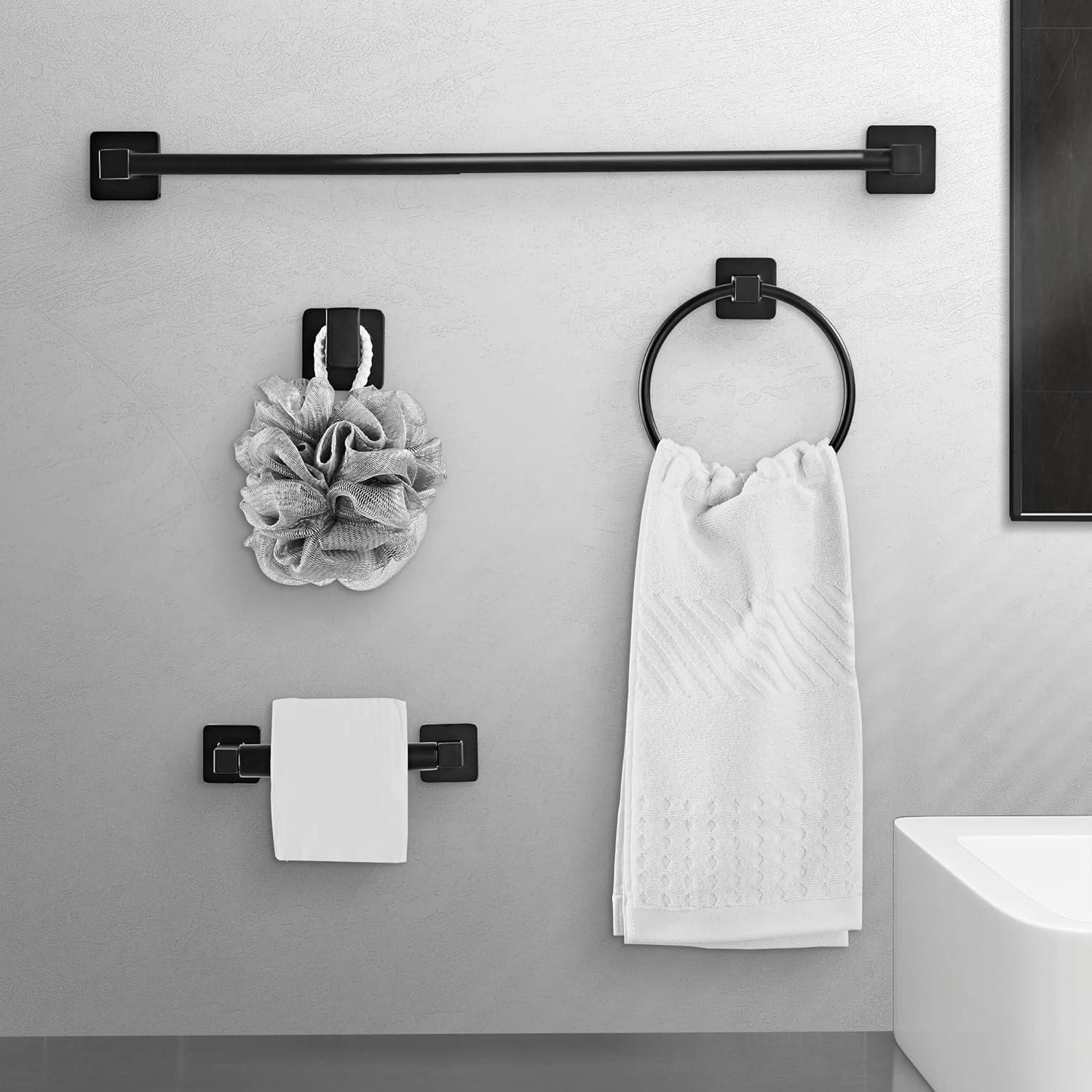 Matte Black Stainless Steel Bathroom Hardware Set with Towel Bar