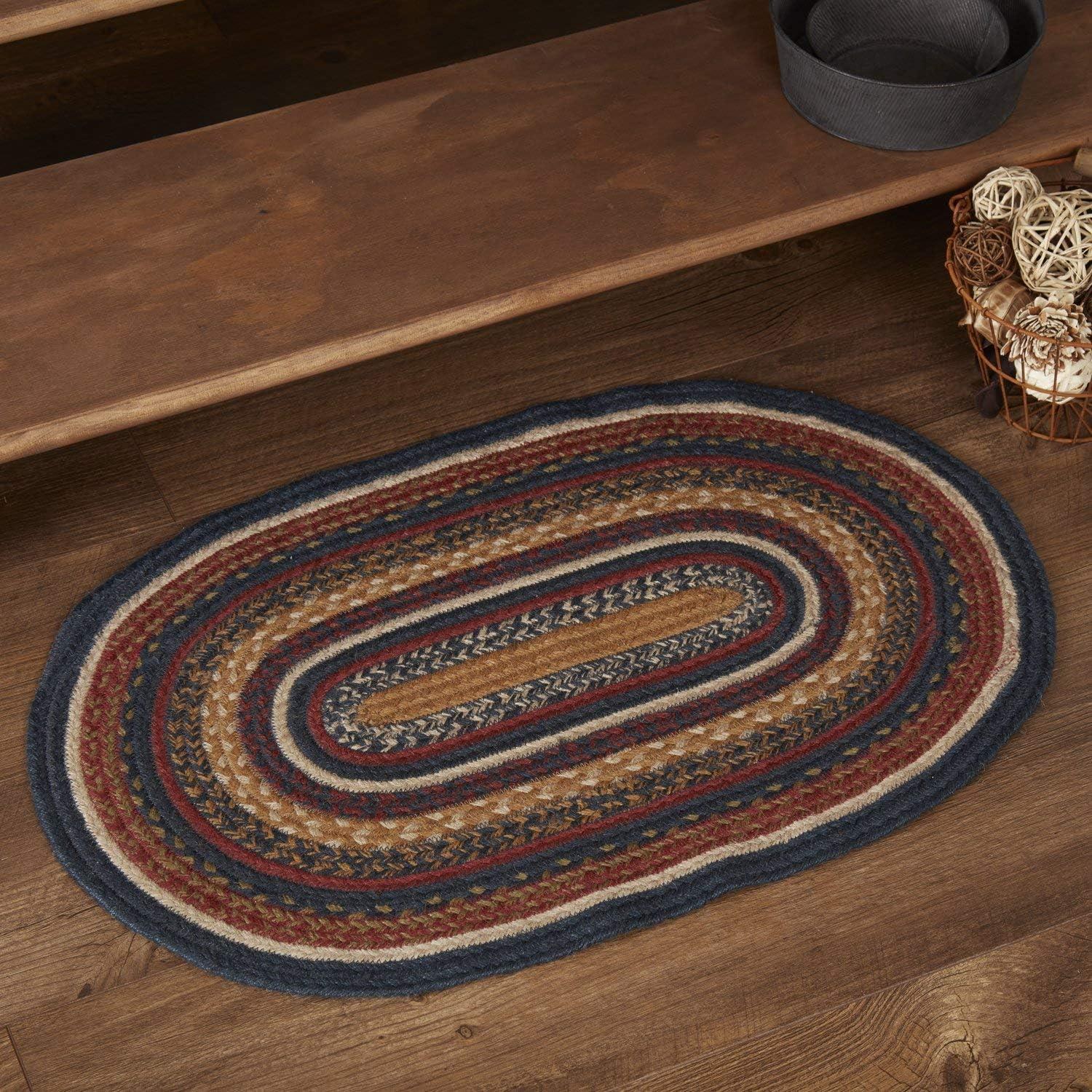VHC Brands Stratton Jute Oval Rug 20x30 Country Braided Flooring, Navy and Red