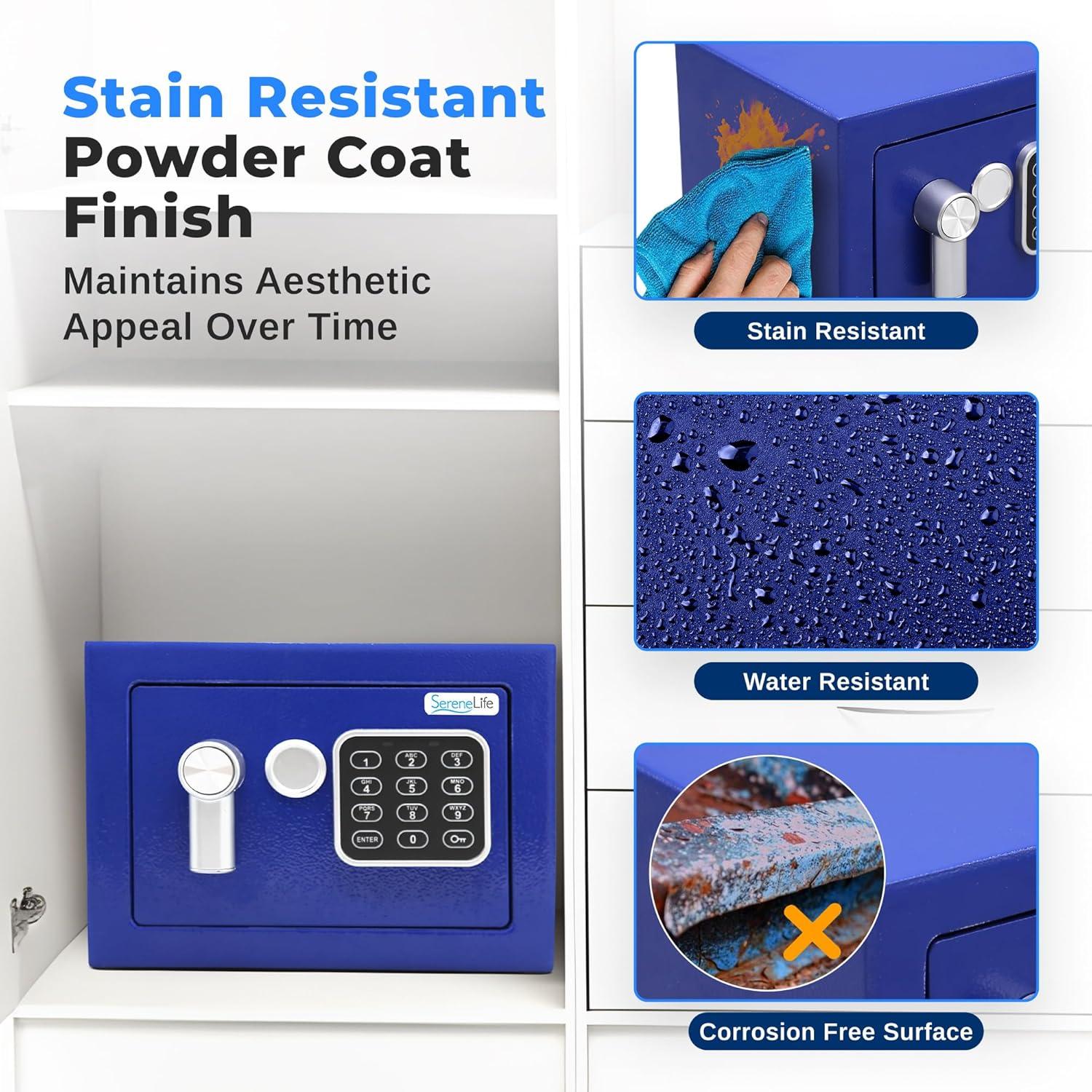SereneLife Compact Electronic Safe Box with Digital Touch Pad - Blue