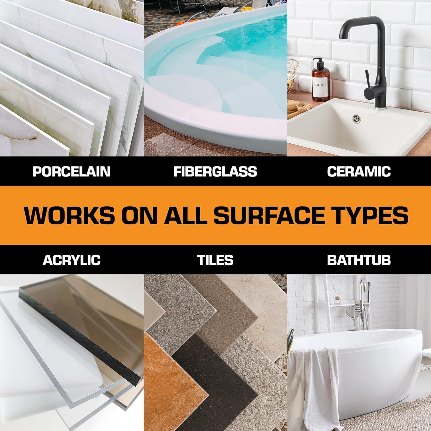 White Porcelain Repair Kit, Fiberglass Tub Repair for Sink, Shower, Countertop, and Tile - Acrylic Tub and Cracked Porcelain Sink Repair