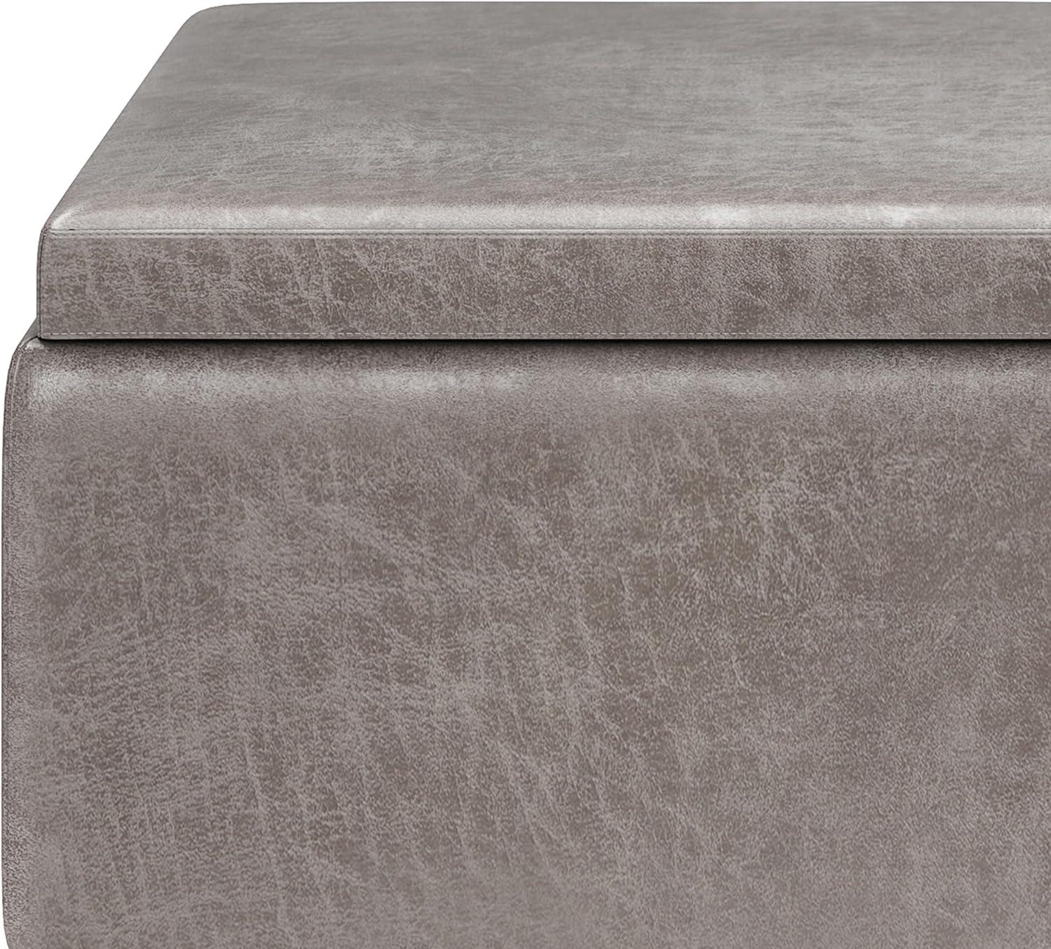 Simpli Home Small Coffee Table Storage Ottoman In Distressed Grey Vegan Faux Leather