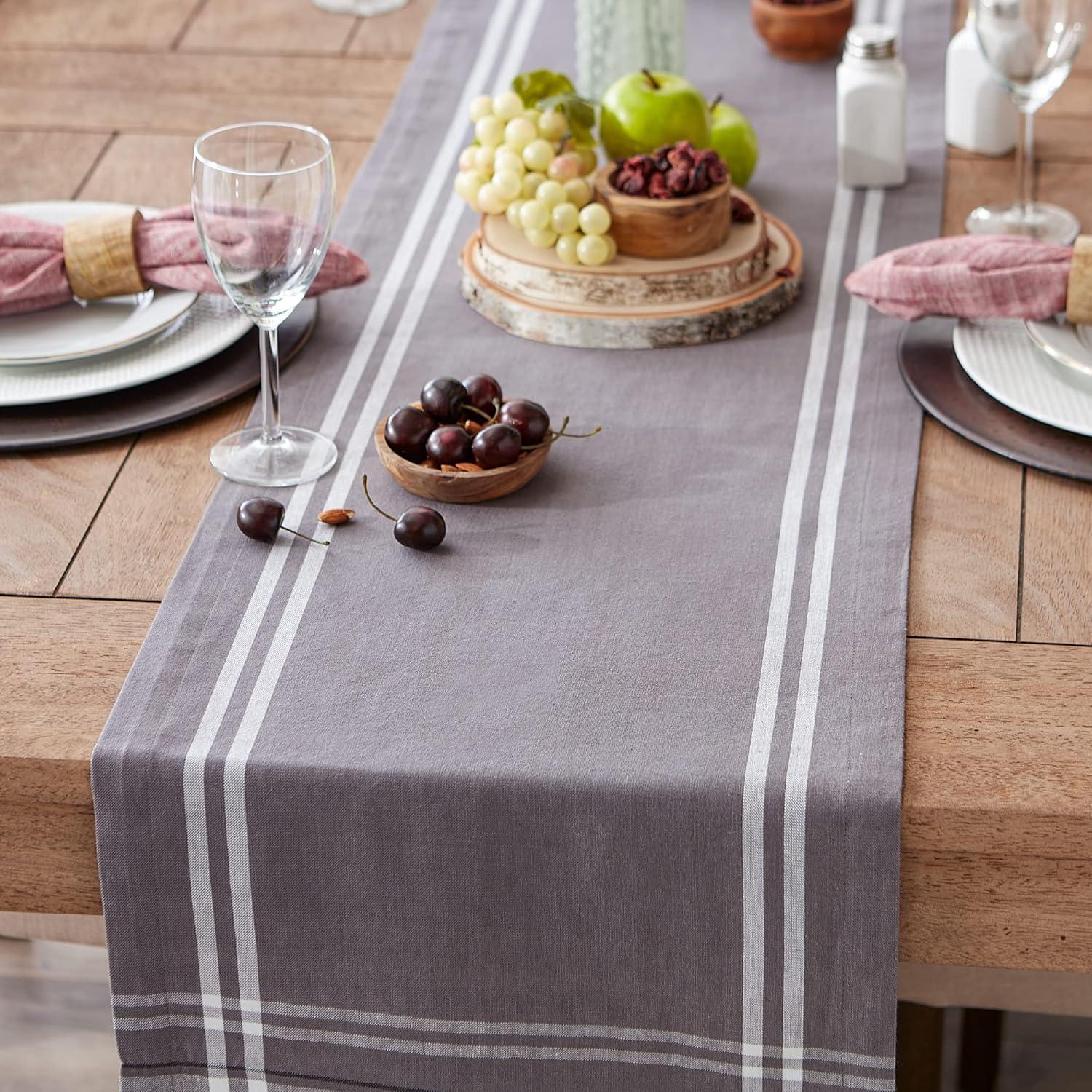 Gray Cotton Stripe Rustic Table Runner 14x108 inch