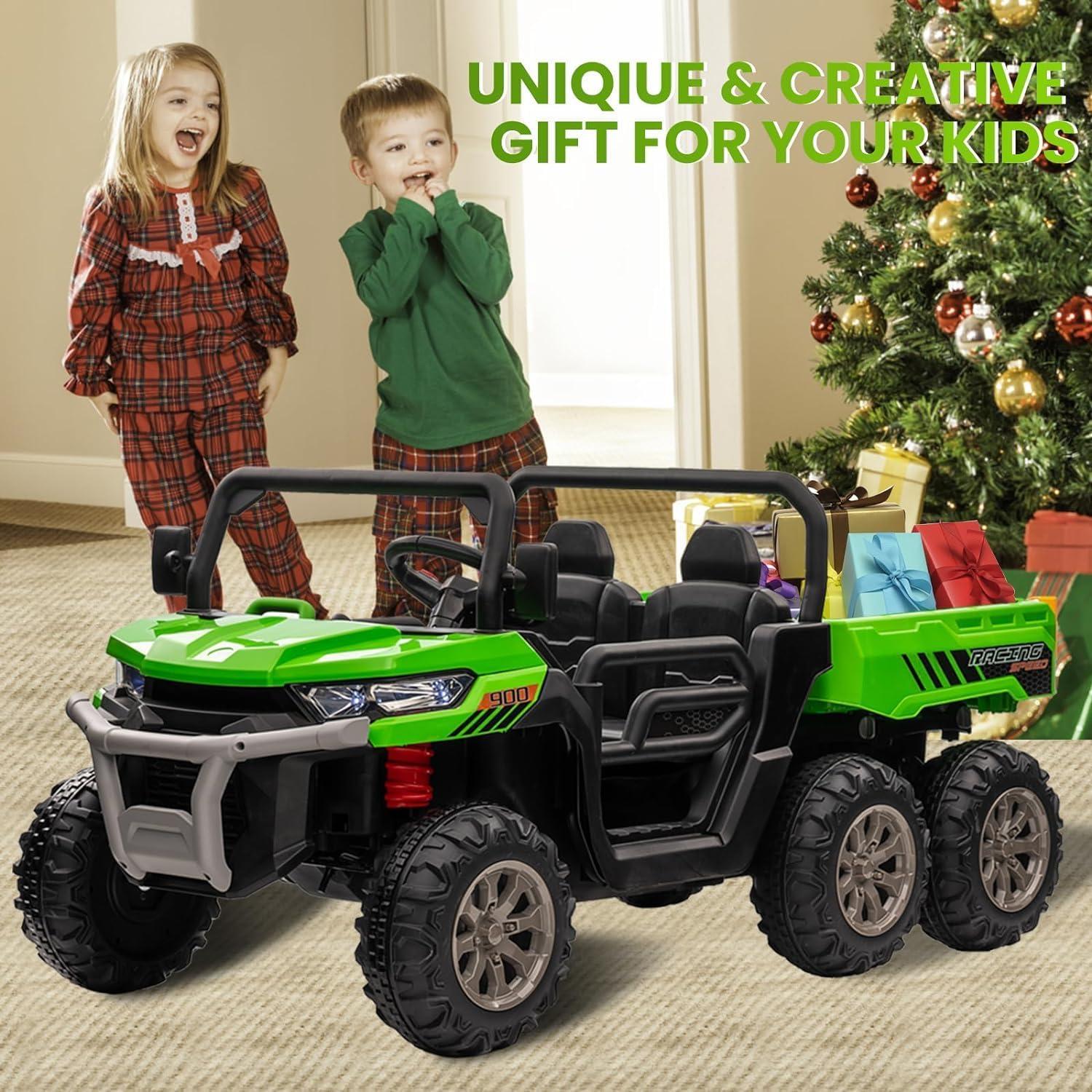 24V Ride on UTV Car, 2 Seater Kids Electric Powered Ride on Toys Dump Truck with Trailer Remote Control, Green