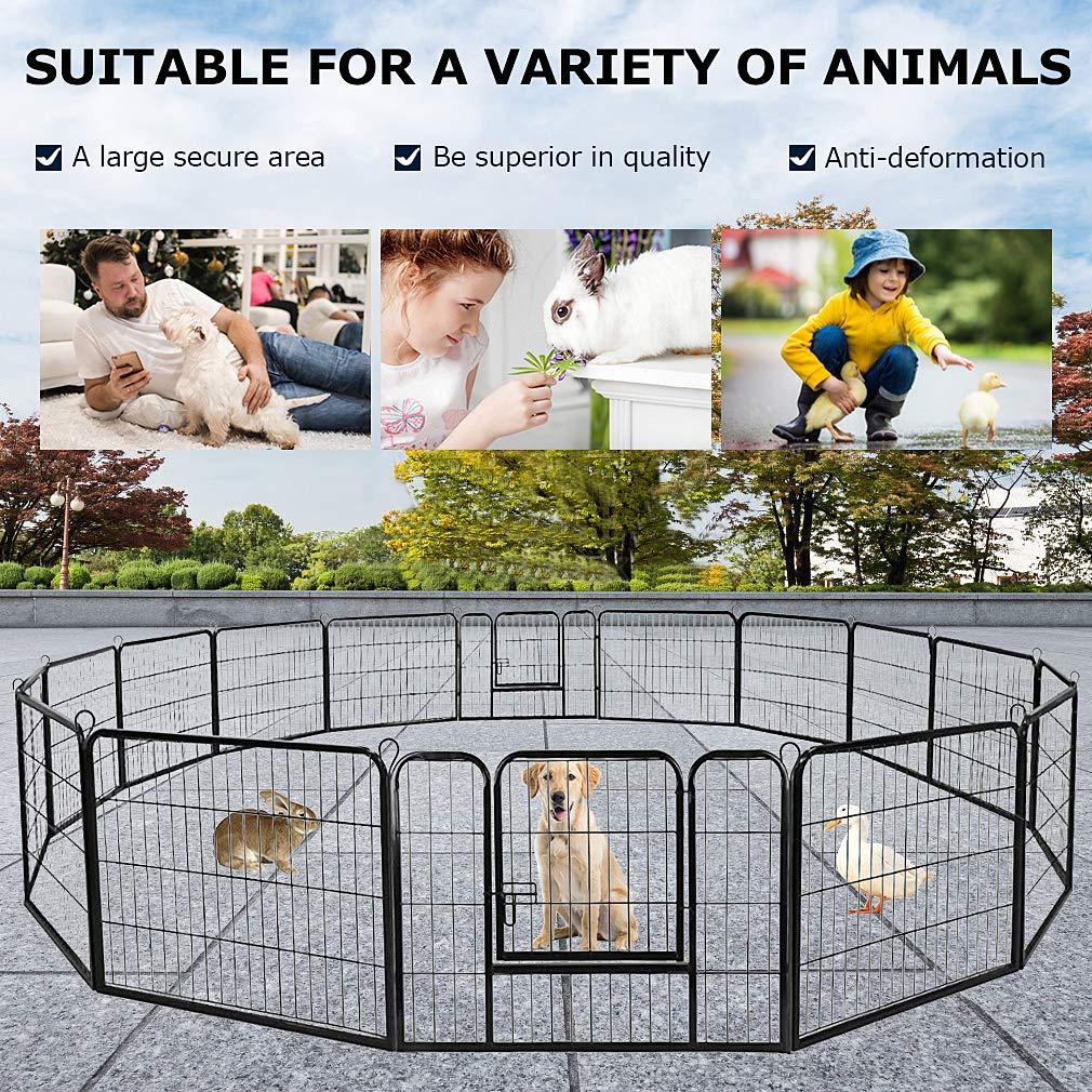 FDW Dog Playpen Pet Dog Fence 32" Height 16 Panels Metal Dog Pen Outdoor Exercise Pen with Doors for Large/Medium /Small Dogs Camping,Yard