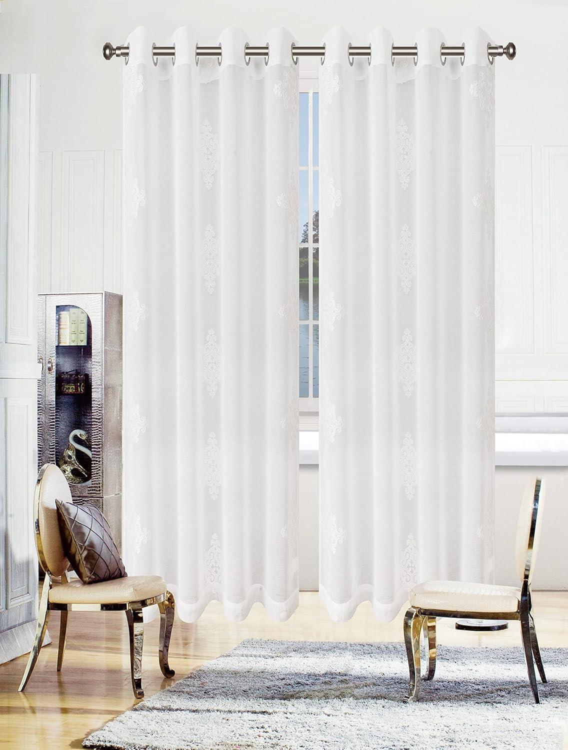 Superior Sia Damask Sheer Curtain Panel Set with Grommet Header , 52" x 96", White