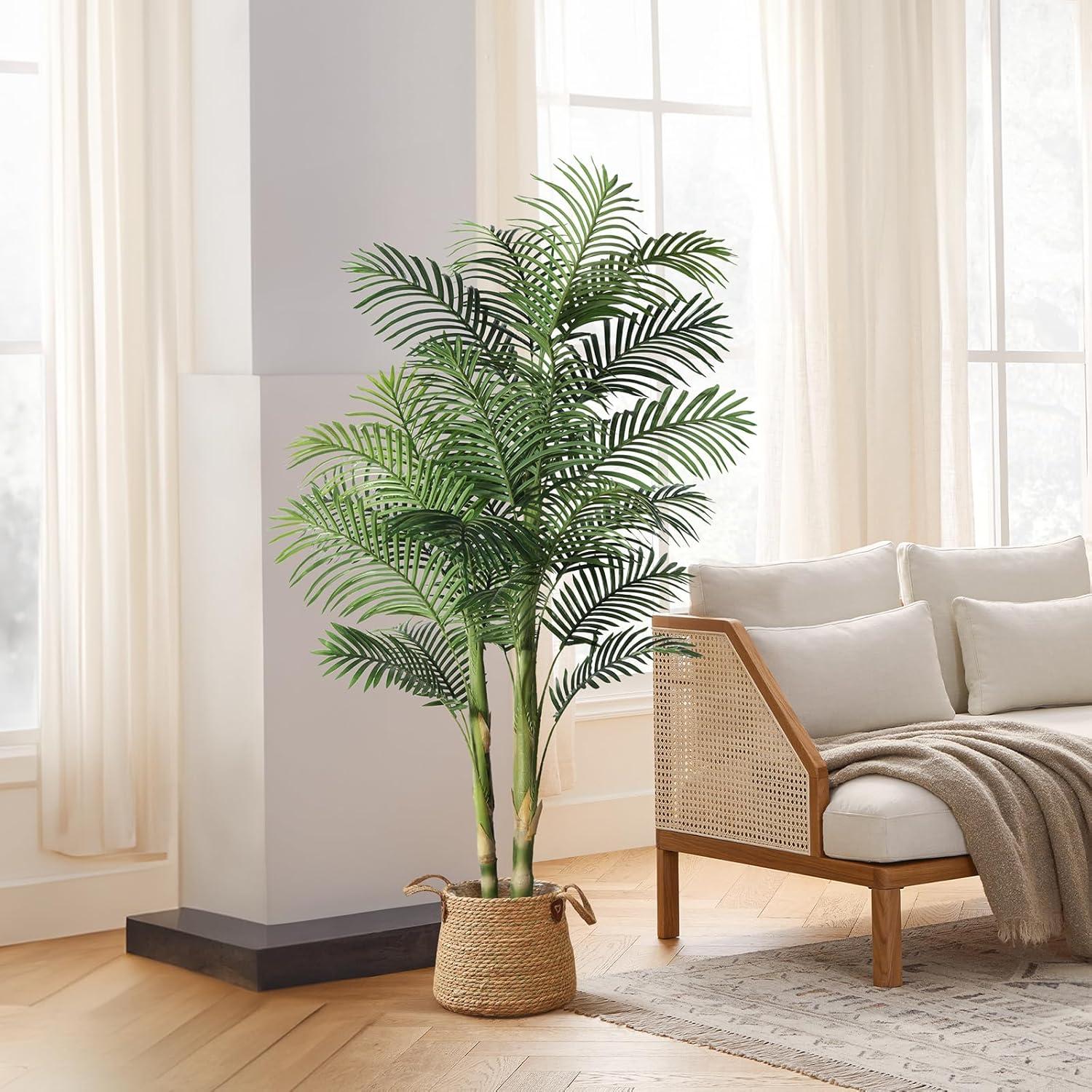 Kazeila Artificial Plants Indoor - 6FT Fake Golden Cane Palm Tree with Dense Lifelike Foliage - Perfect for Home, Office & Apartment Decor