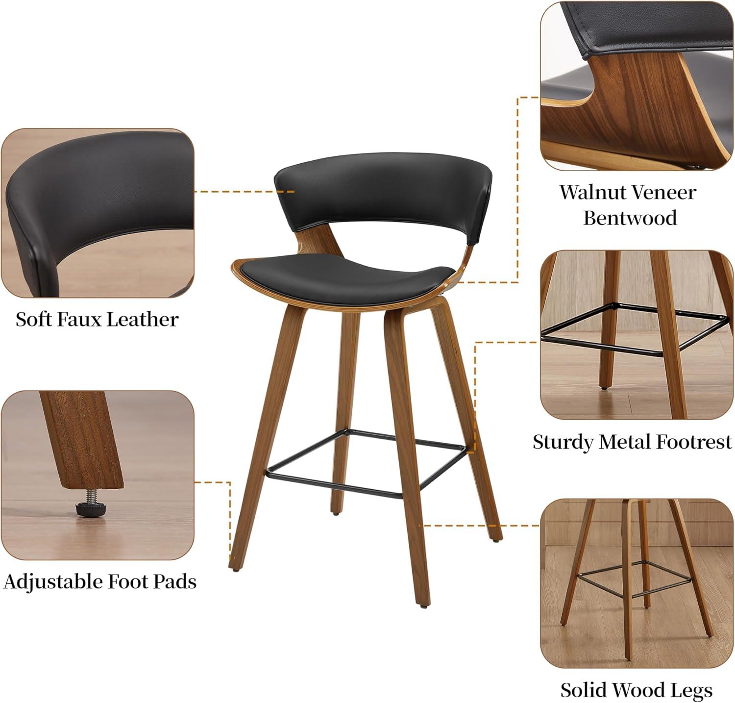 Binni PU 26.97" PU Upholstered Counter Stools with Wood Frame