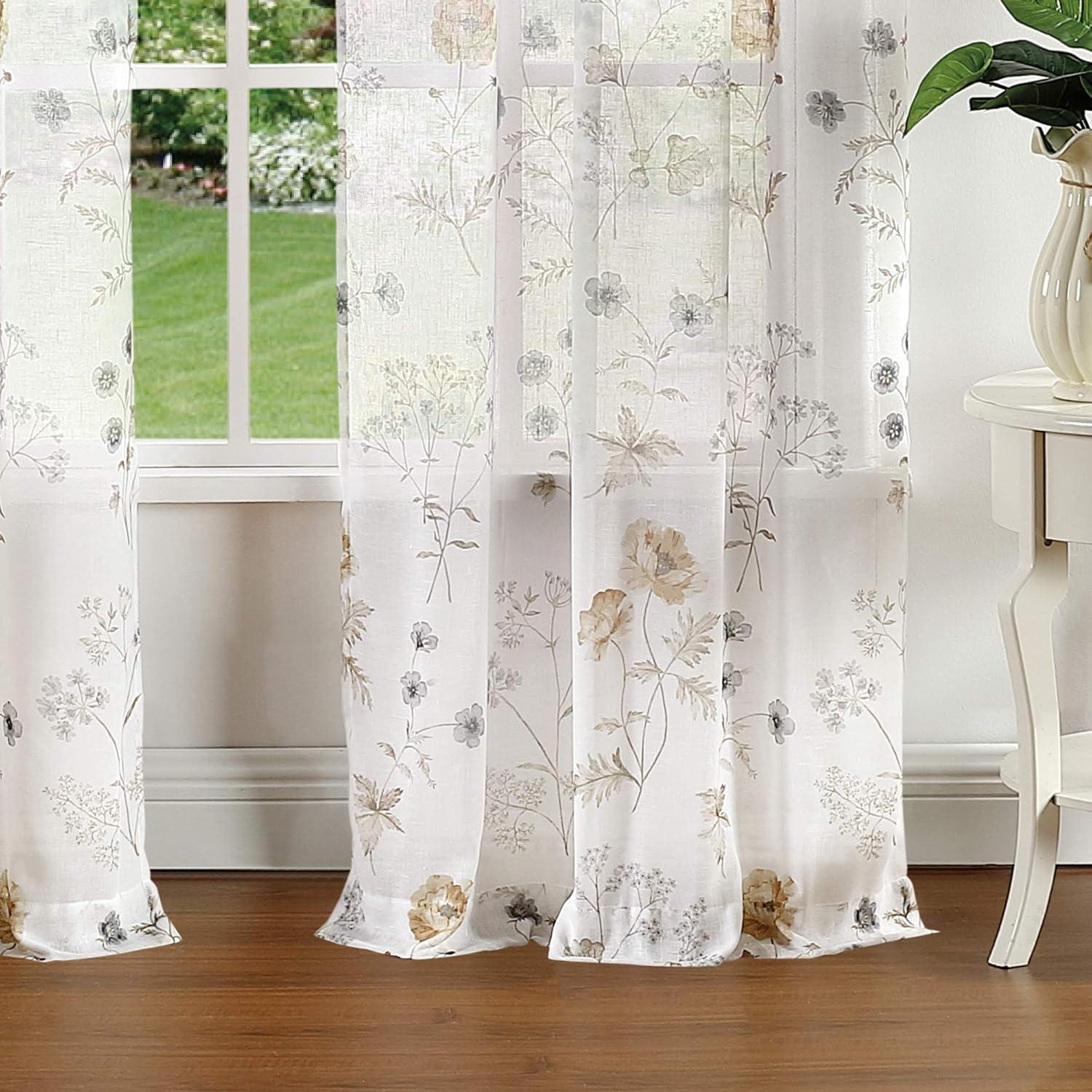 Marthas Garden Floral Semi-Sheer Rod Pocket Curtain Panel Pair (Set of 2)