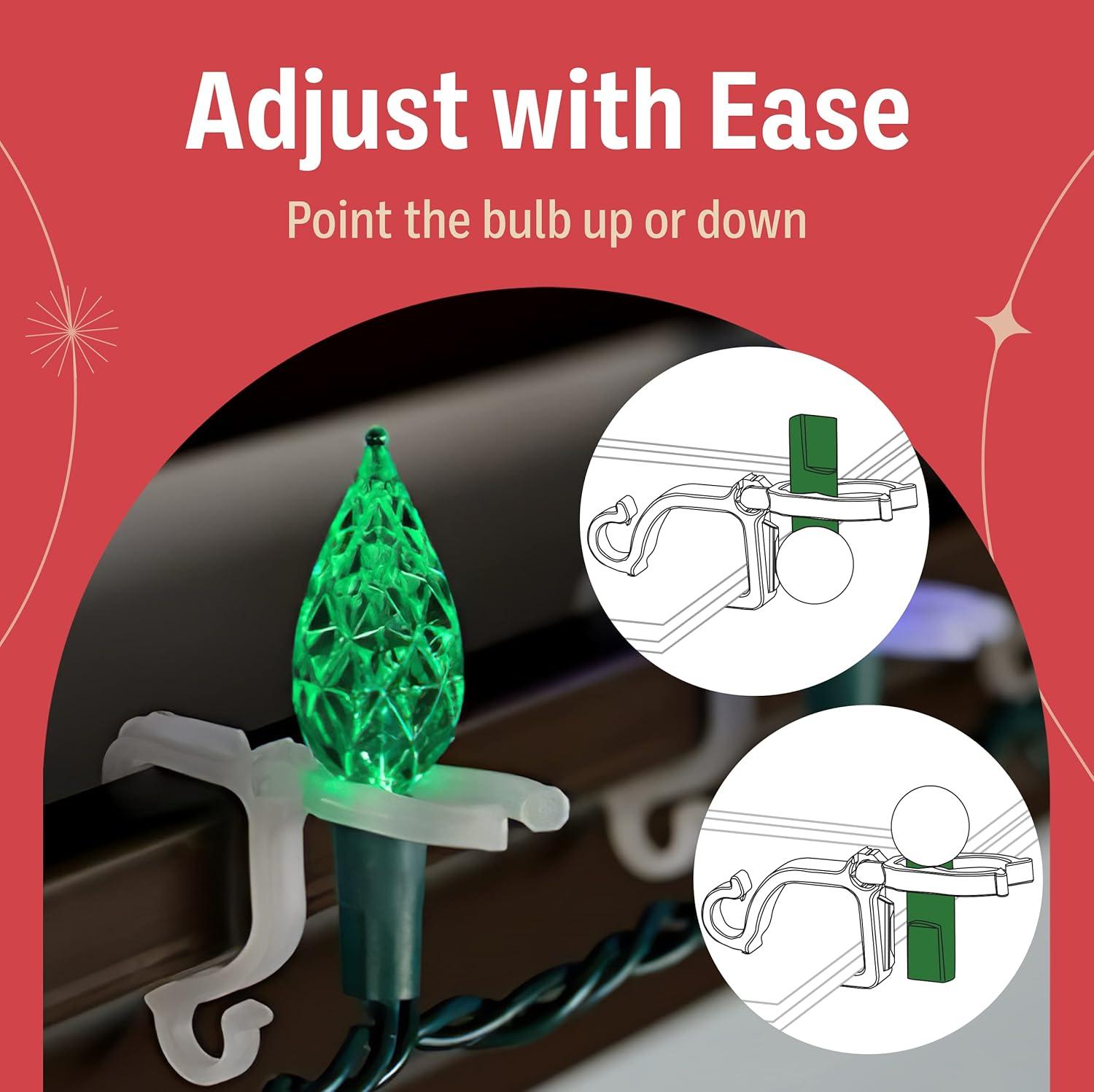 Holiday Joy Christmas Light Clips - Pack of 200 Clear, All-Purpose Gutter Hooks for Outdoor String Lights and Decorations