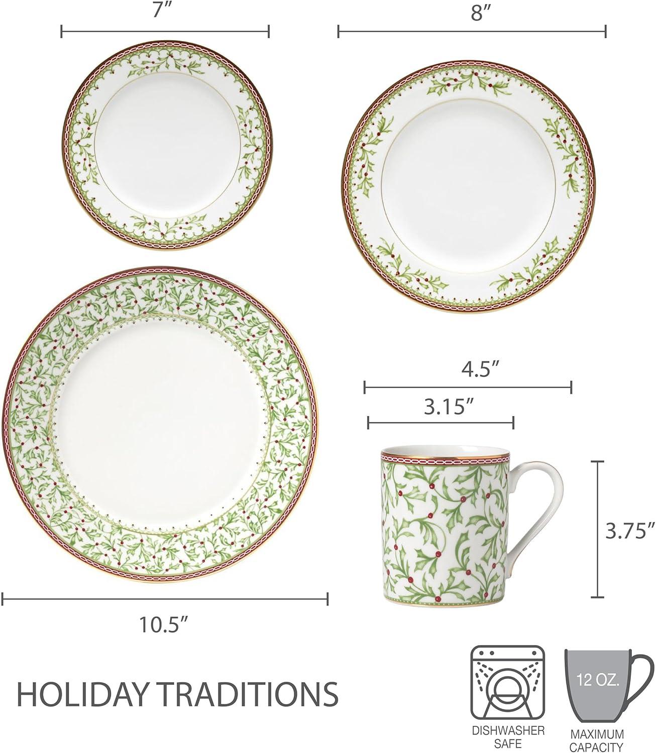 Mikasa Mikasa Holiday Tradition 16-Piece Porcelain Dinnerware Set, Service for 4