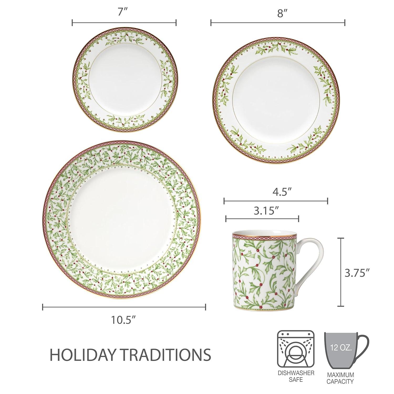 Mikasa Mikasa Holiday Tradition 16-Piece Porcelain Dinnerware Set, Service for 4