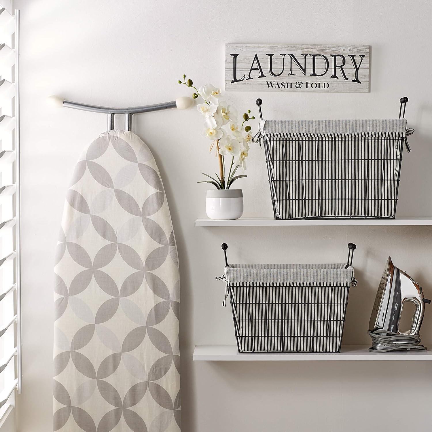 DII Metal Farmhouse Lined Basket, Contemporary Storage Container, Ticking Stripe, Assorted