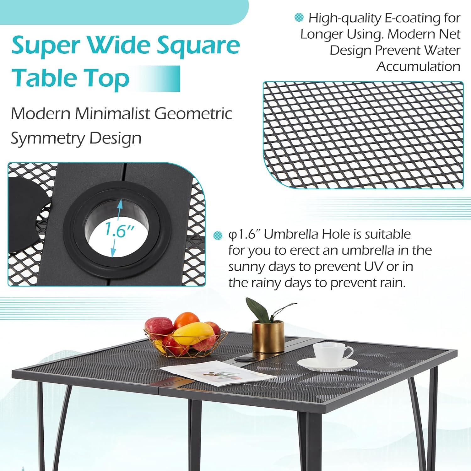 AECOJOY 39.4" Square Patio Dining Table for 4, Outdoor Dining Table with 1.6" Umbrella Hole, All-Weather Resistant Metal Tables for Patio Lawn Deck Backyard Garden Poolside (Dark Grey)