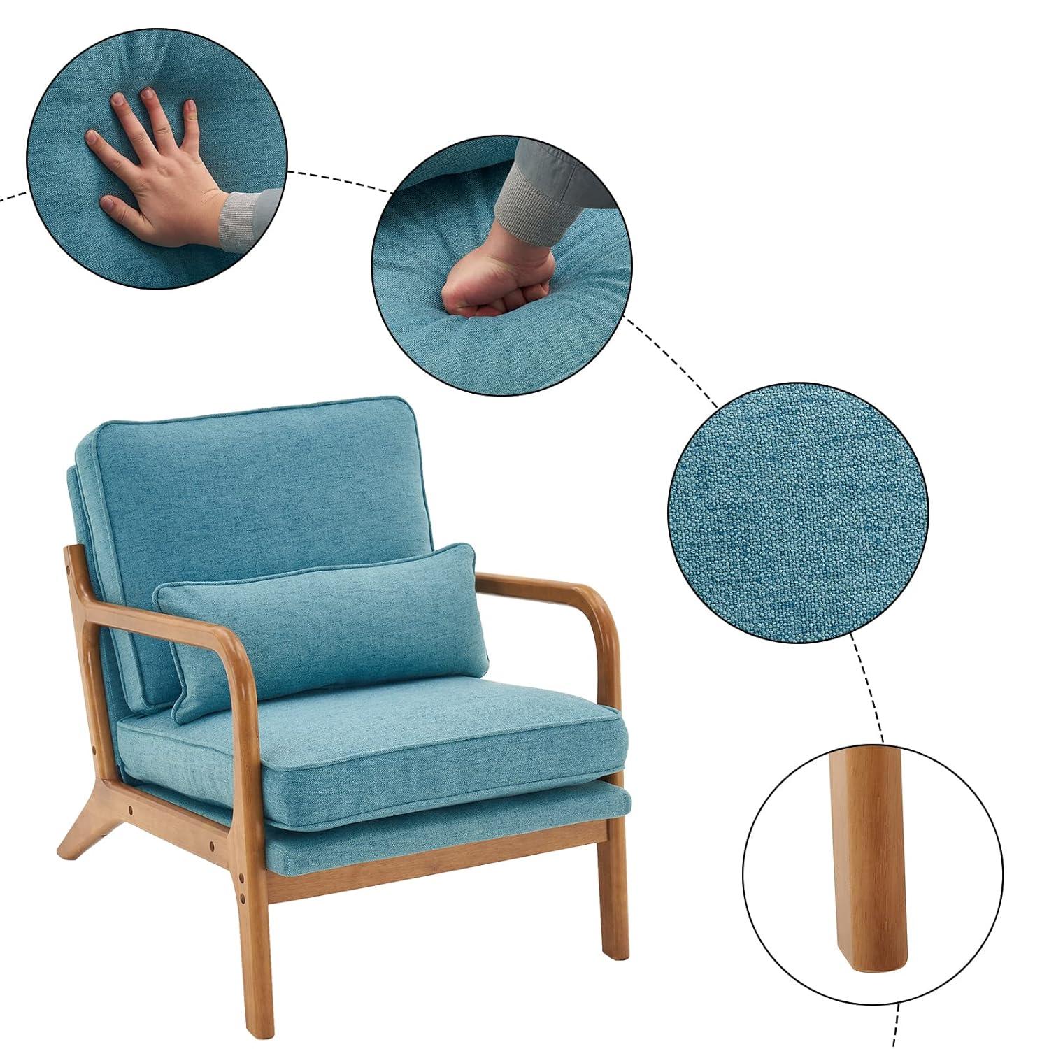 Tcbosik Accent Upholstered Chair with Backrest and Armrest, Wooden Reading Armchair with Pillow for Living Room Studio Office Couch, Teal