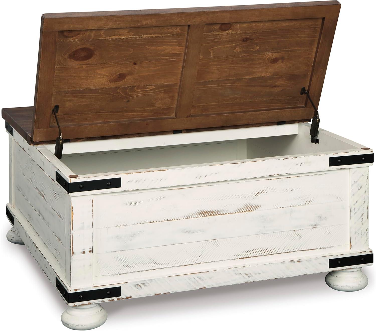 Wystfield Cocktail Table with Storage White/Brown - Signature Design by Ashley: Rectangular Lift-Top, Distressed Two-Tone Finish