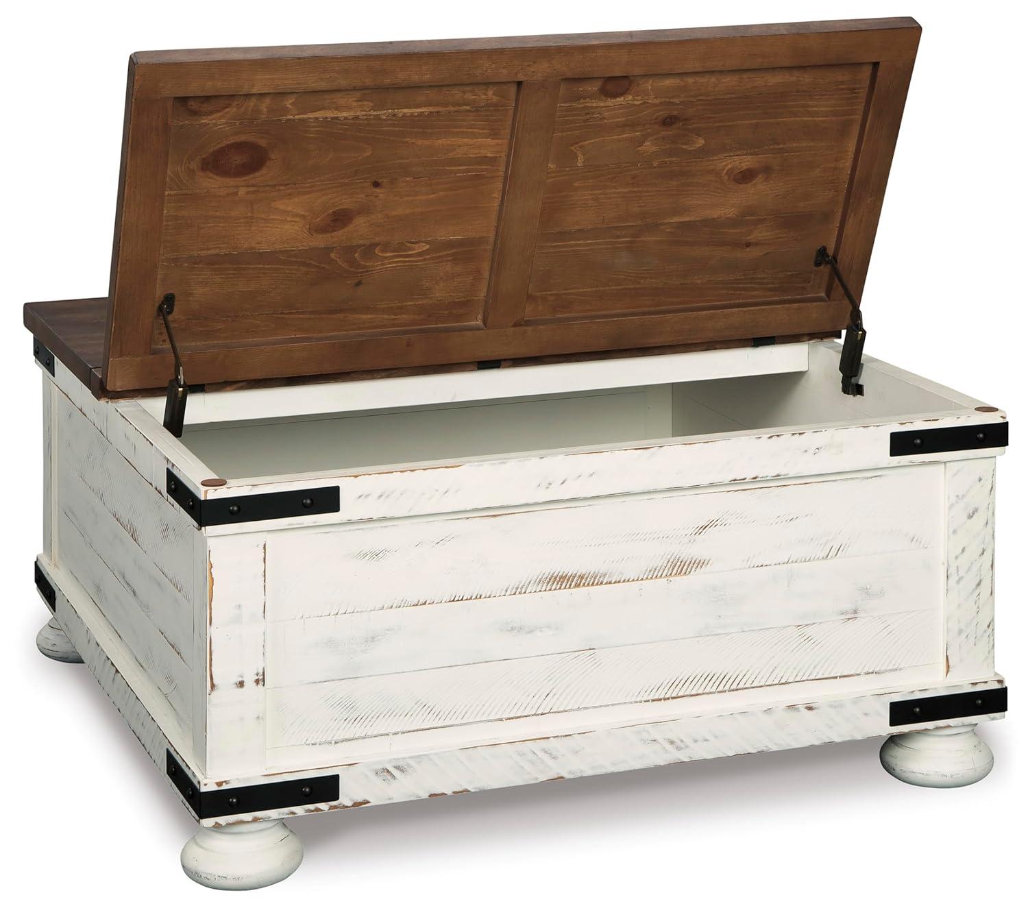 Wystfield Cocktail Table with Storage White/Brown - Signature Design by Ashley: Rectangular Lift-Top, Distressed Two-Tone Finish
