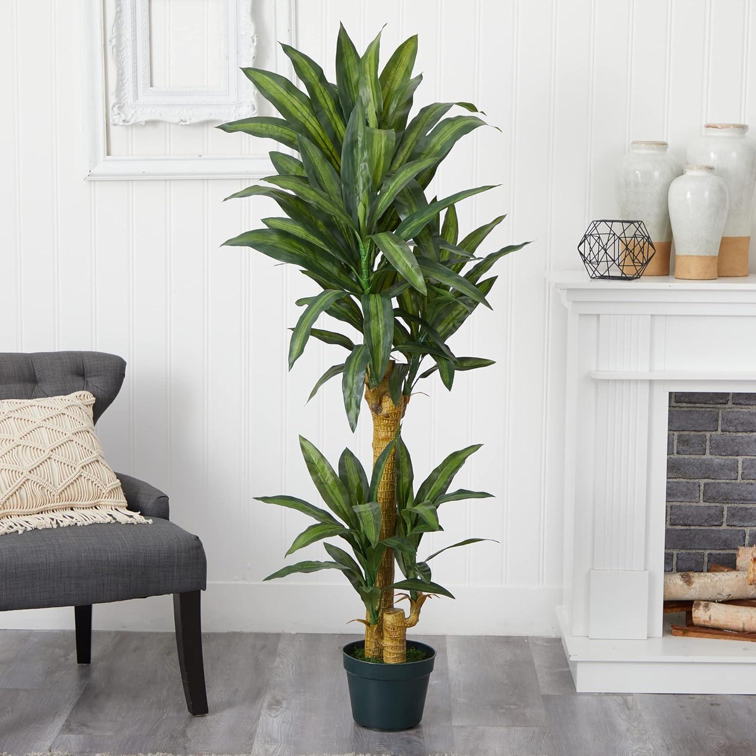 Nearly Natural 5-ft Green Silk Yucca Plant in Black Planter