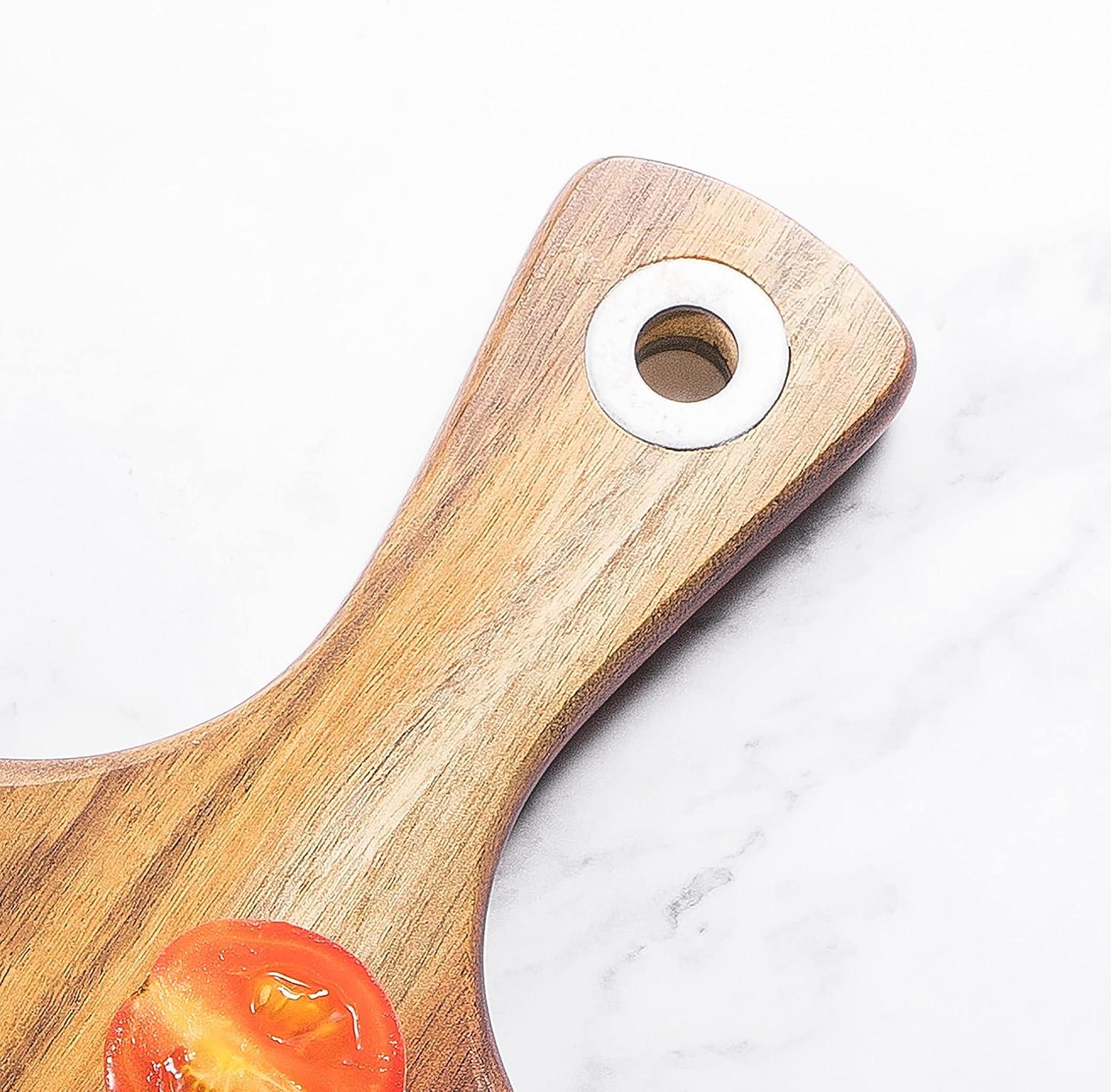 Acacia Wood Pizza Peel,12” Cutting Board, Cheese Paddle Board, Bread and Crackers Platter for Serving and Minor Food Prepare with Handle - 16 x 12 x 0.5 Inch