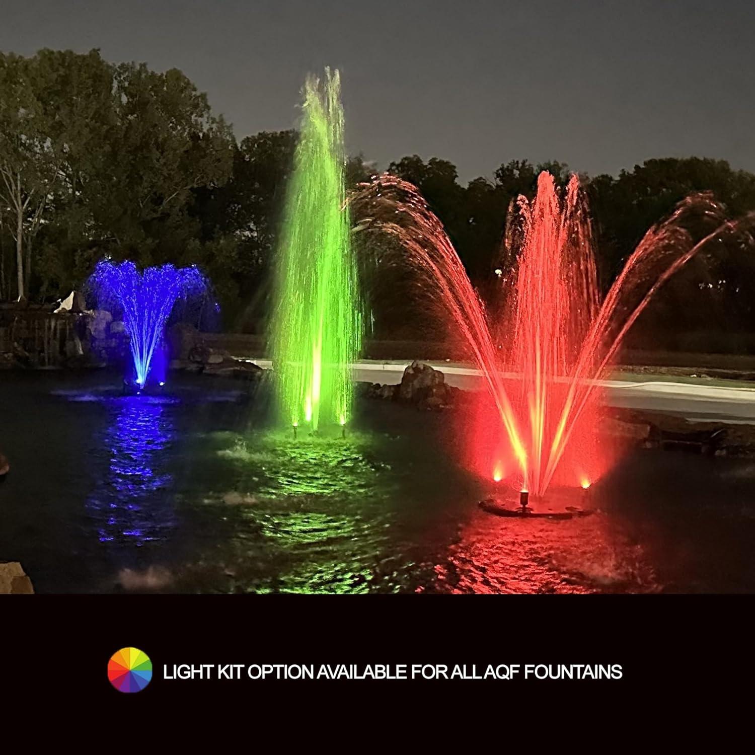 3/4 HP Floating Fountain - 8,000 GPH Submersible Pump - 100 ft Cord - 11 Spray Patterns & Color-Changing LED Light