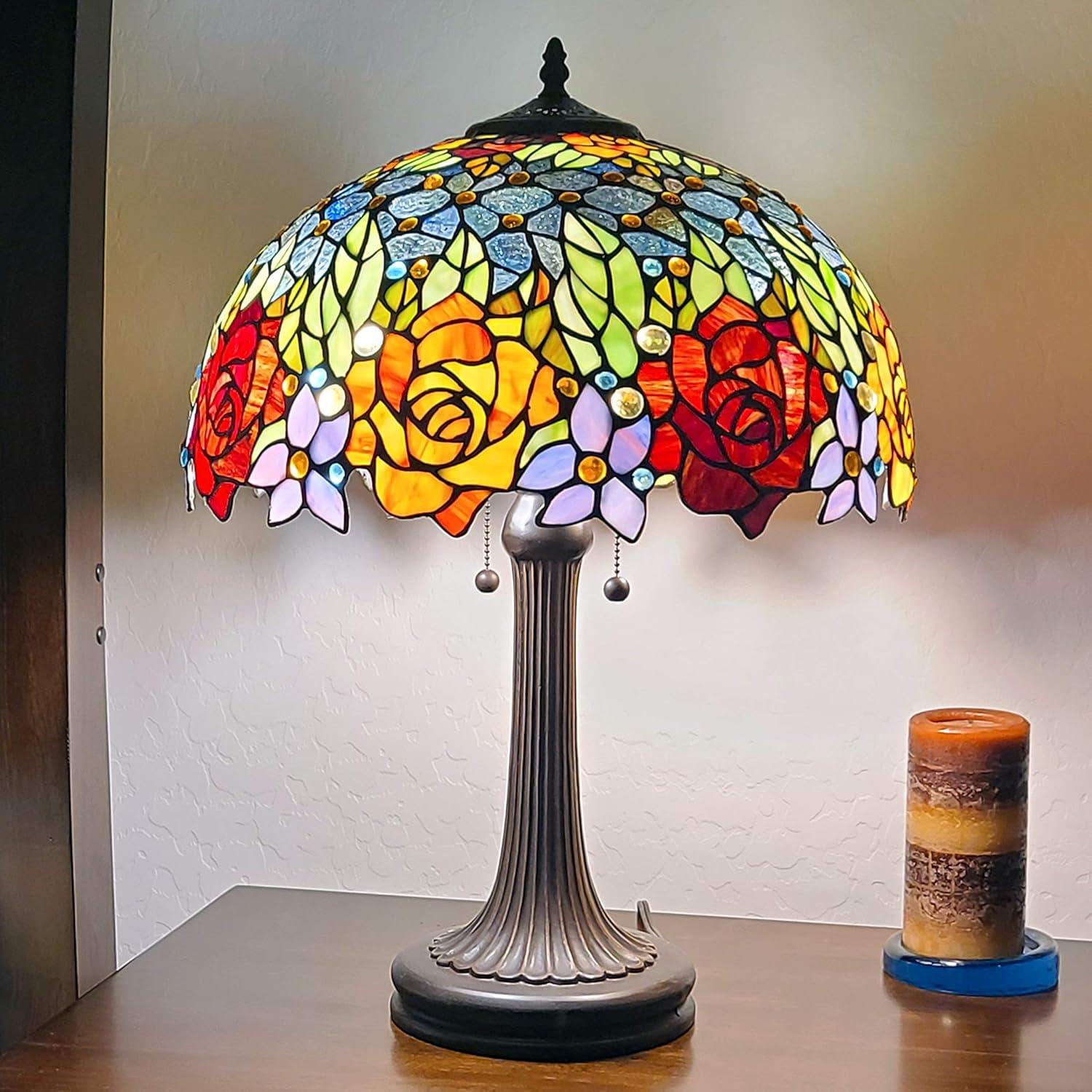 23" Bronze Tiffany Style Stained Glass Table Lamp