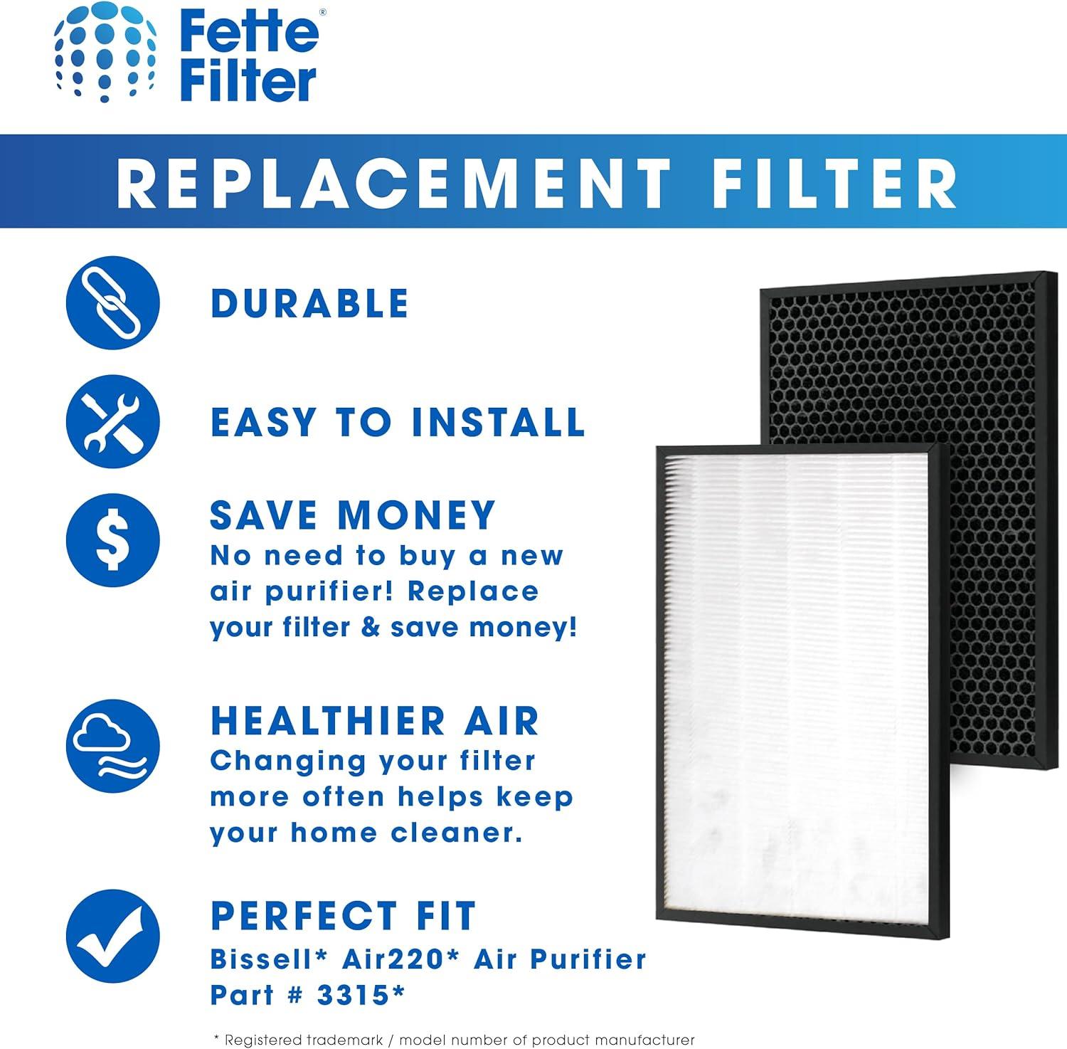 Fette Filter - Air Purifier Replacement HEPA + PRE-FILTER AND ACTIVATED CARBON FILTER PACK Compatible with BISSELL Air220 & Air320 Air Purifier Part # 2677, 2678, 3289, 3315, 2804, 3315 - Pack of 1