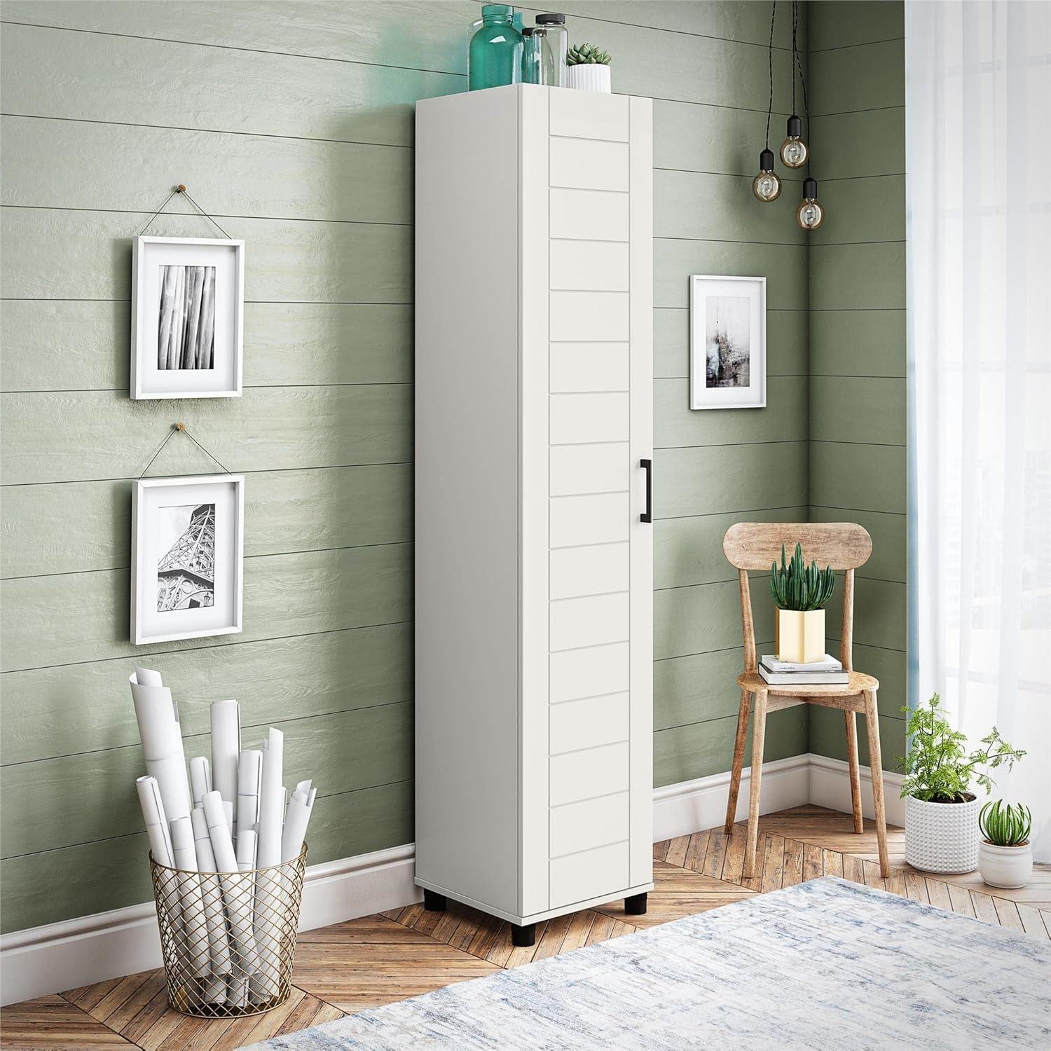 White Shiplap 1-Door Cabinet with Adjustable Shelves