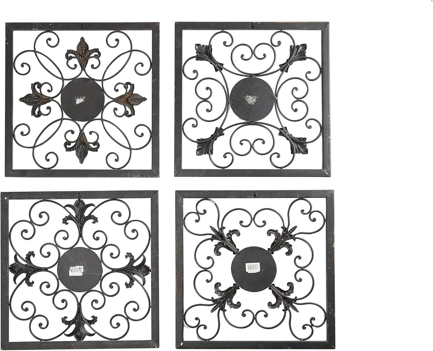 DecMode Rustic Brown Square Metal Wall Décor Set of 4 14"W x 14"H