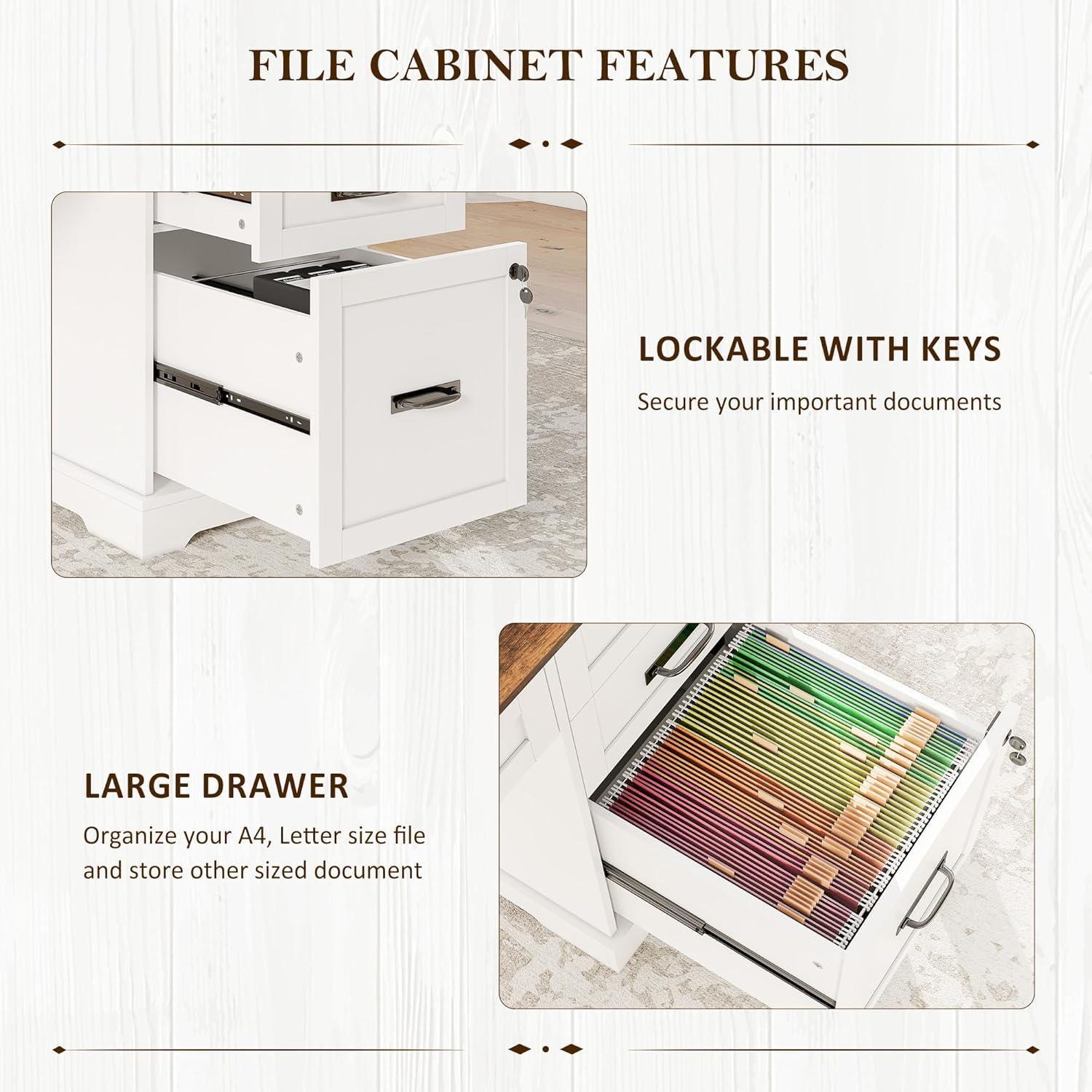 August Grove® 55'' Farmhouse Executive Desk with Drawers, File Cabinet and Power Outlets