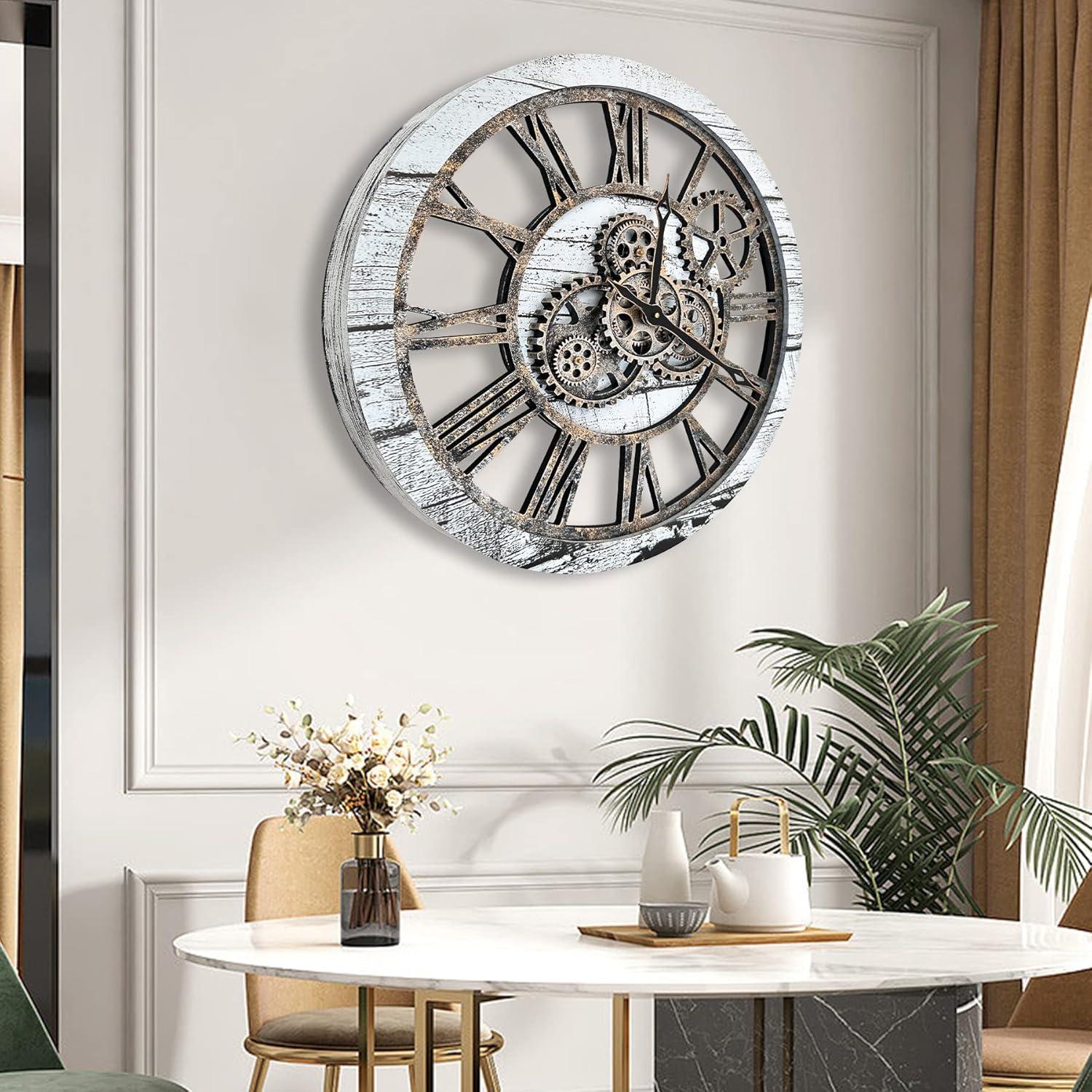 The Gears Clock Wall Clock 36" Round Oversized for Living Room decor with Real Moving Gears America Collection