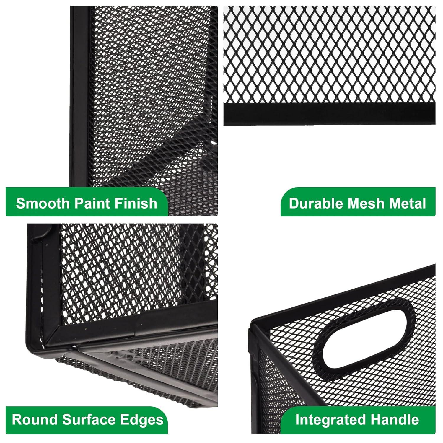 EASEPRES Desk Hanging File Organizer with 5 Folders, Mesh Metal Letter-Size Desktop File Holder Box for Filing Folder Storage Basket, 1 Pack Black, 12.2 x 9.45 x 5.45 inches