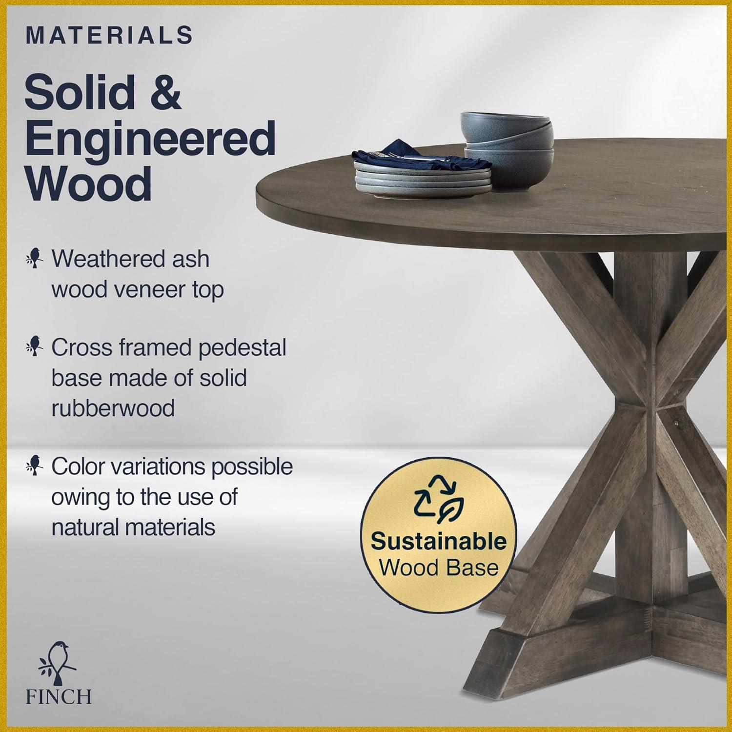 Finch Alfred Round Solid Wood Rustic Dining Table