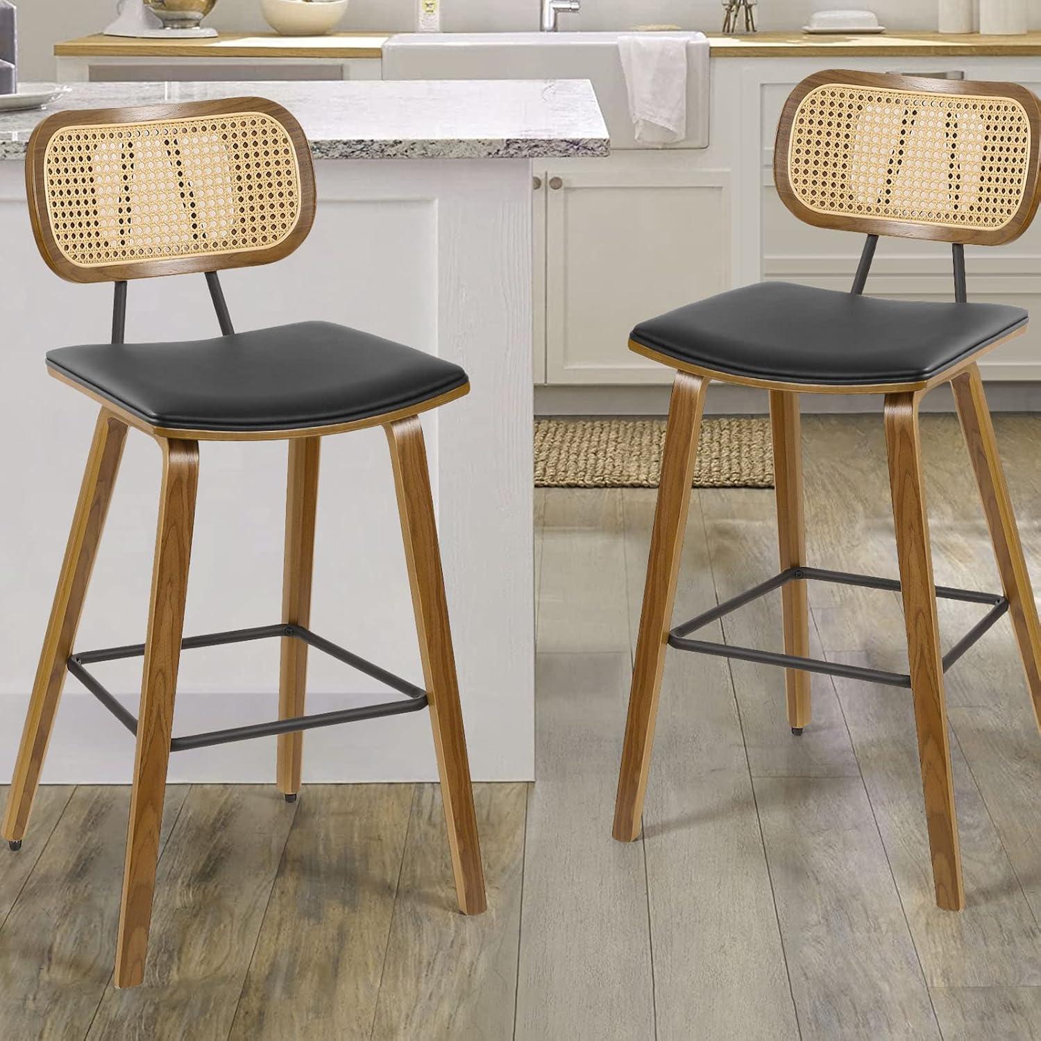Latitude Run® 26" Upholstered Rattan Counter Height Stool (Set of 2)