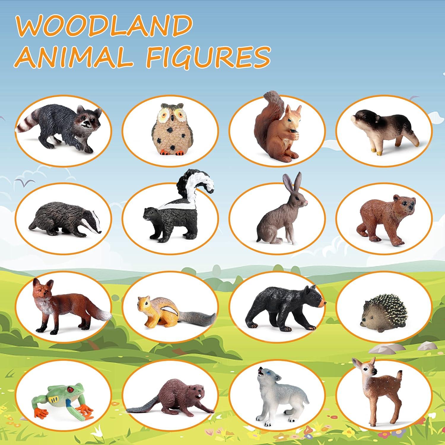 16PCS Forest Animals Baby Figures, Woodland Creatures Figurines, Miniature Toys Cake Toppers Cupcake Toppers Birthday Gift for Kids