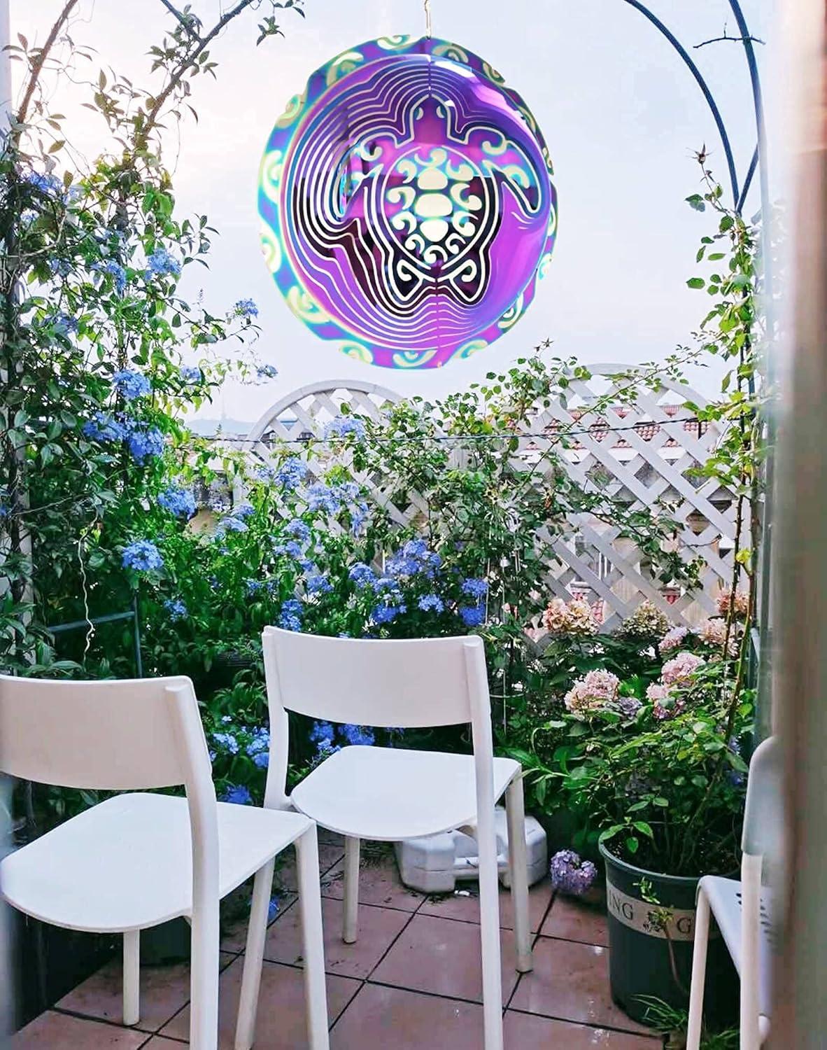 Wind Spinner Outdoor Metal 3D Wind Spinner Hanging Turtle Yard Garden Decor Gifts Stainless Steel Turtle Spinners with 360° Rotating Hook