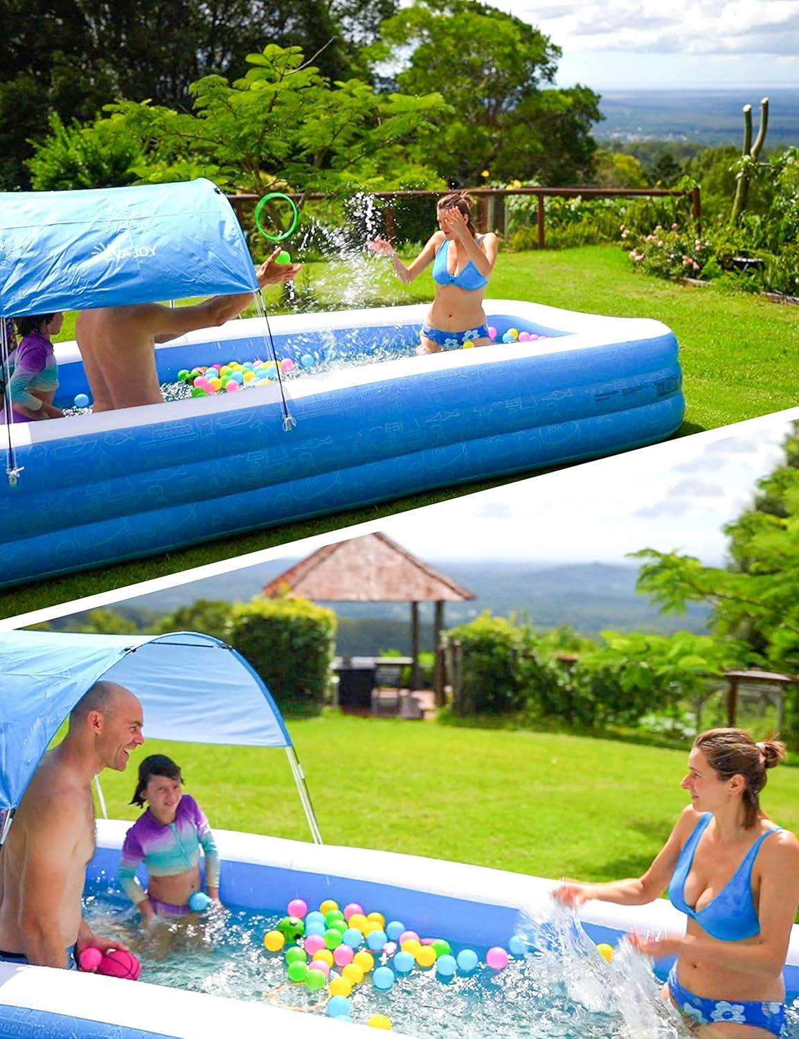 Large Blue Inflatable PVC Pool with Canopy