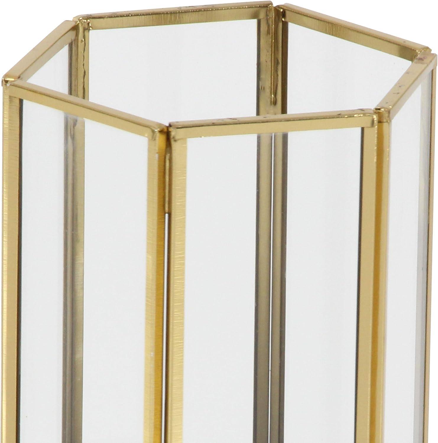 3 Piece Glass and Metal Tabletop Hurricane Holder Candle Lantern Set