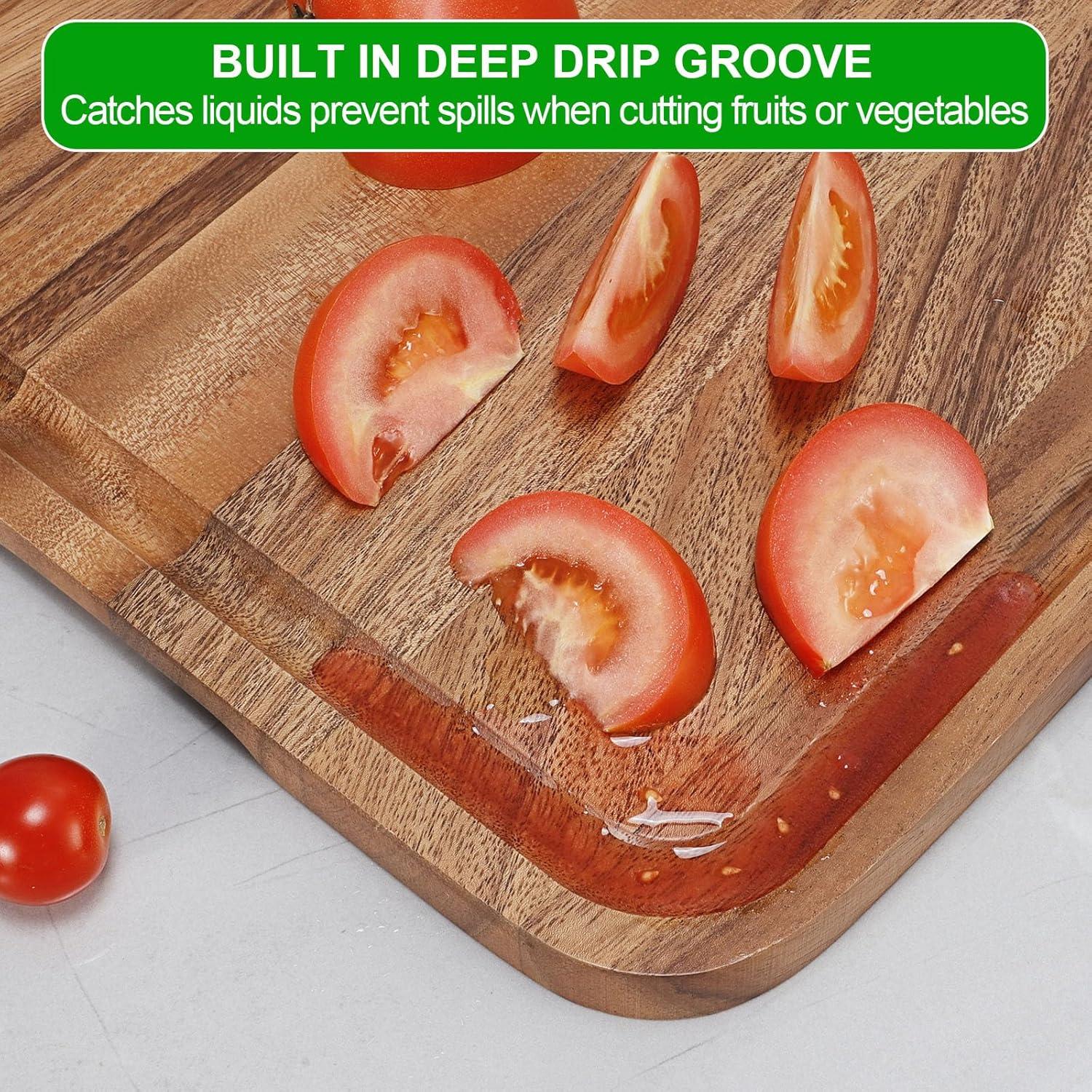 Wooden Cutting Boards for Kitchen | Natural Acacia Wood Chopping Board with Juice Grooves | Butcher Chopping Block Cheese Charcuterie Board for Home Kitchen