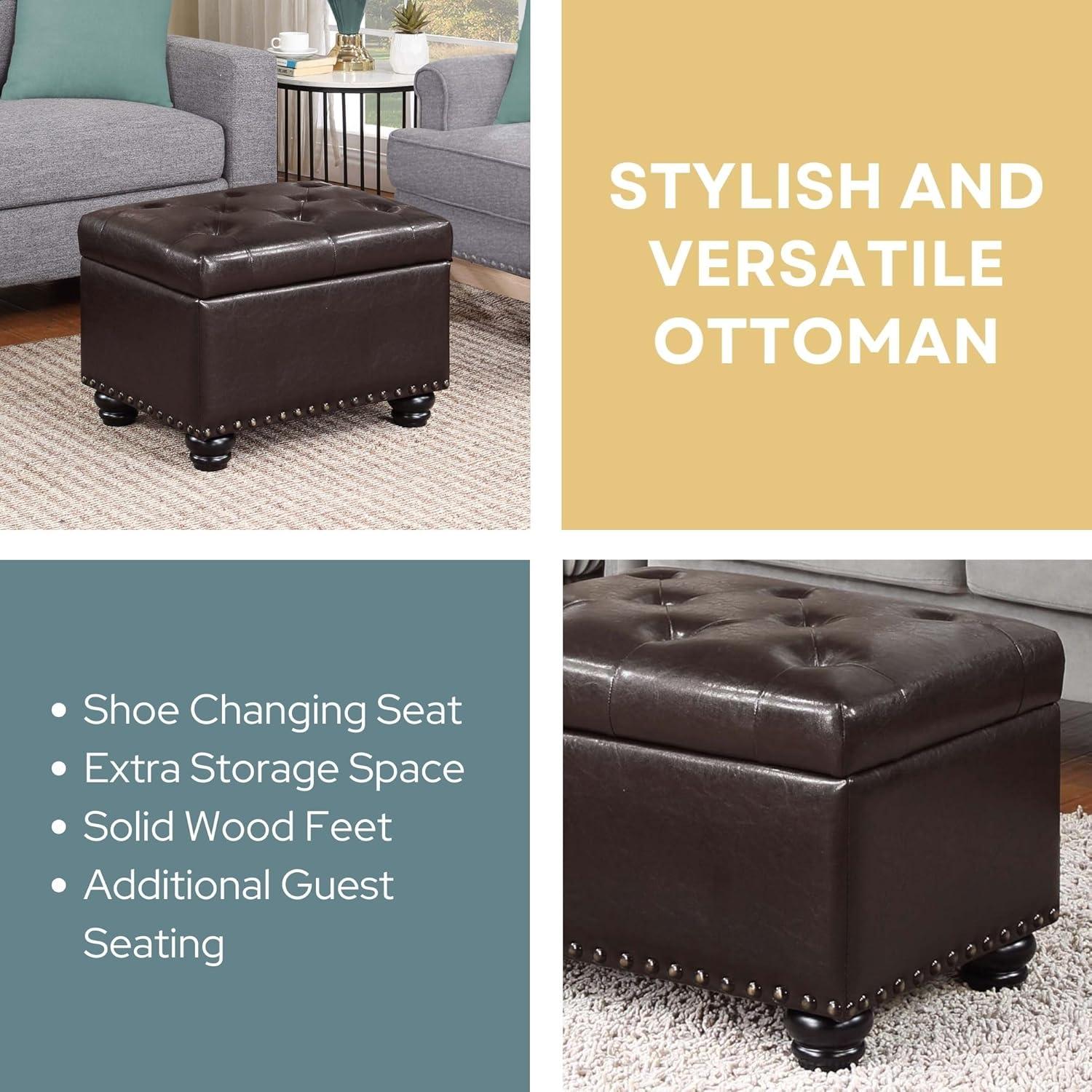 Designs4Comfort 5th Avenue Storage Ottoman in Espresso Faux Leather