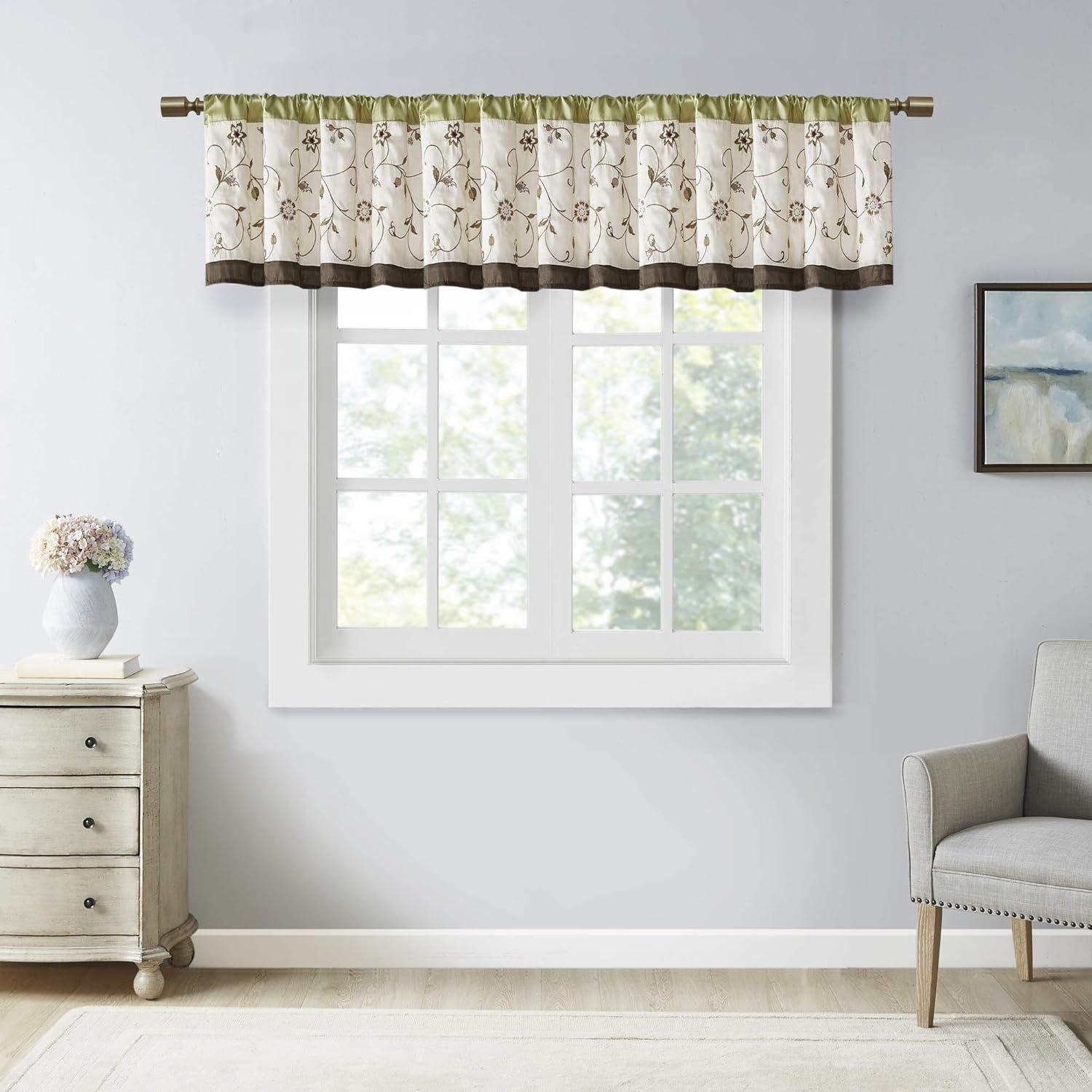 Serene Floral Embroidered 50'' W Window Valance