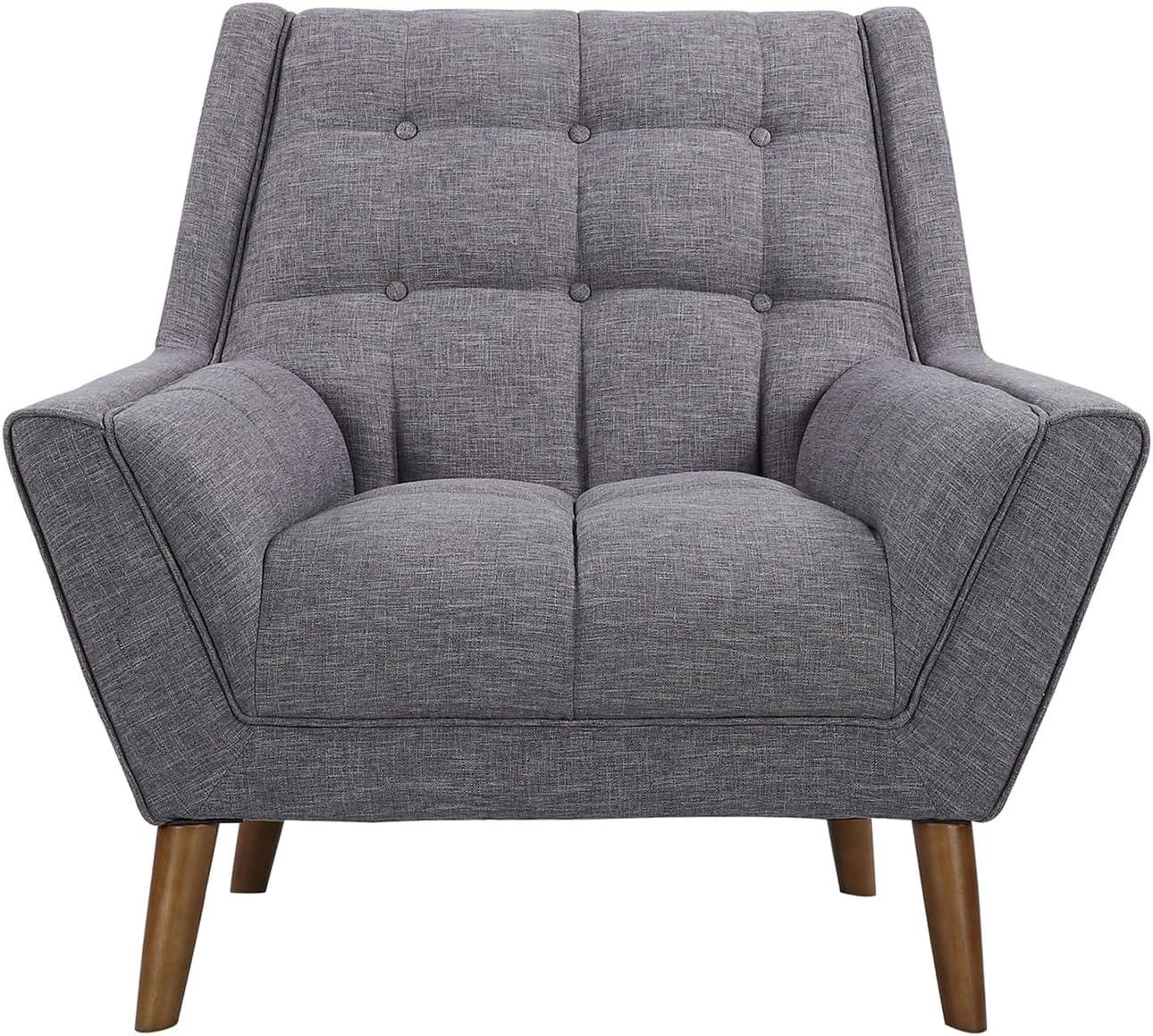 Cobra Blue/Gray Linen Sofa Chair Walnut Legs Tufted Back