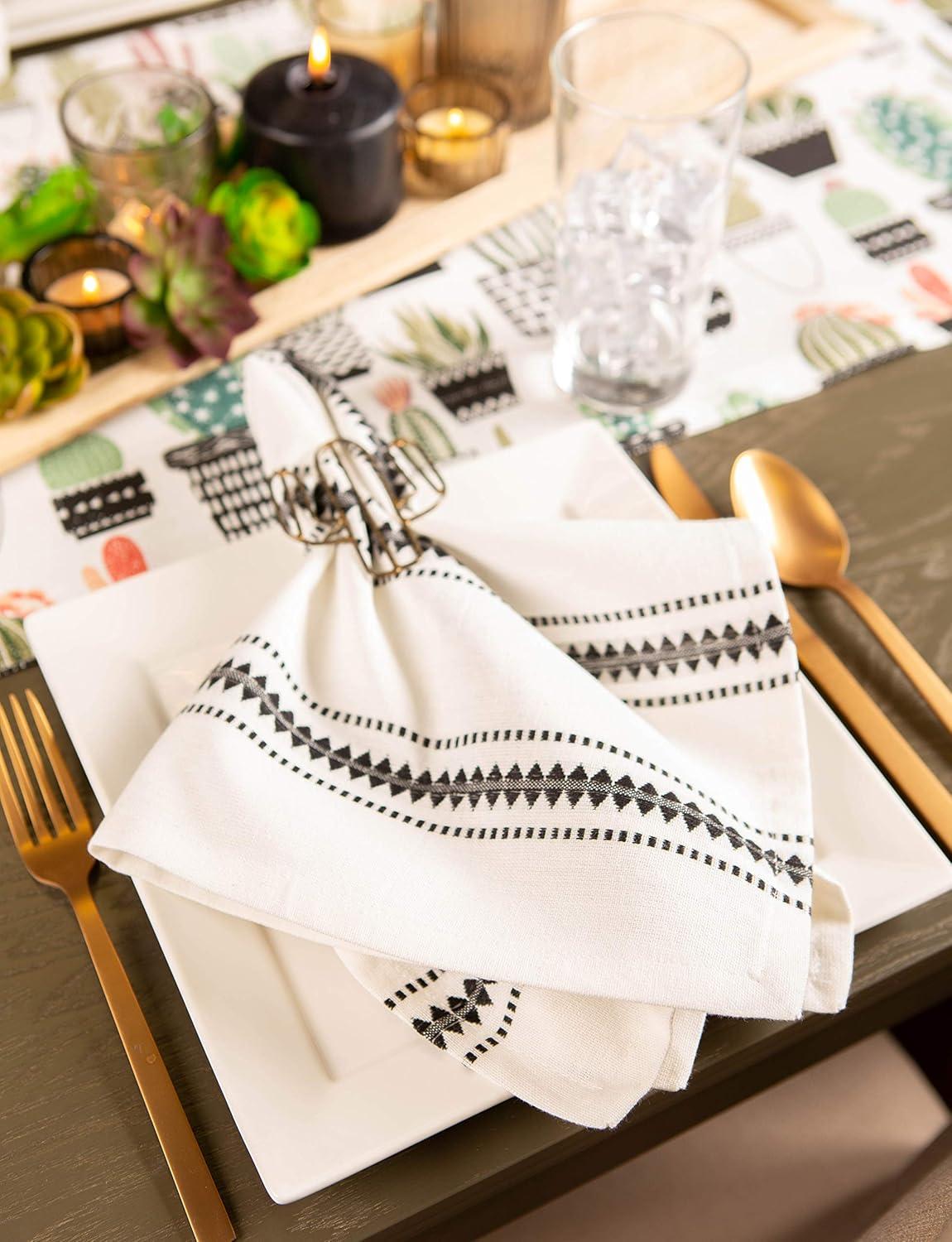 DII Zig Dobby Tabletop Collection, White Cotton Background with Embellished Stripe, Napkin Set, Black, 6 Count
