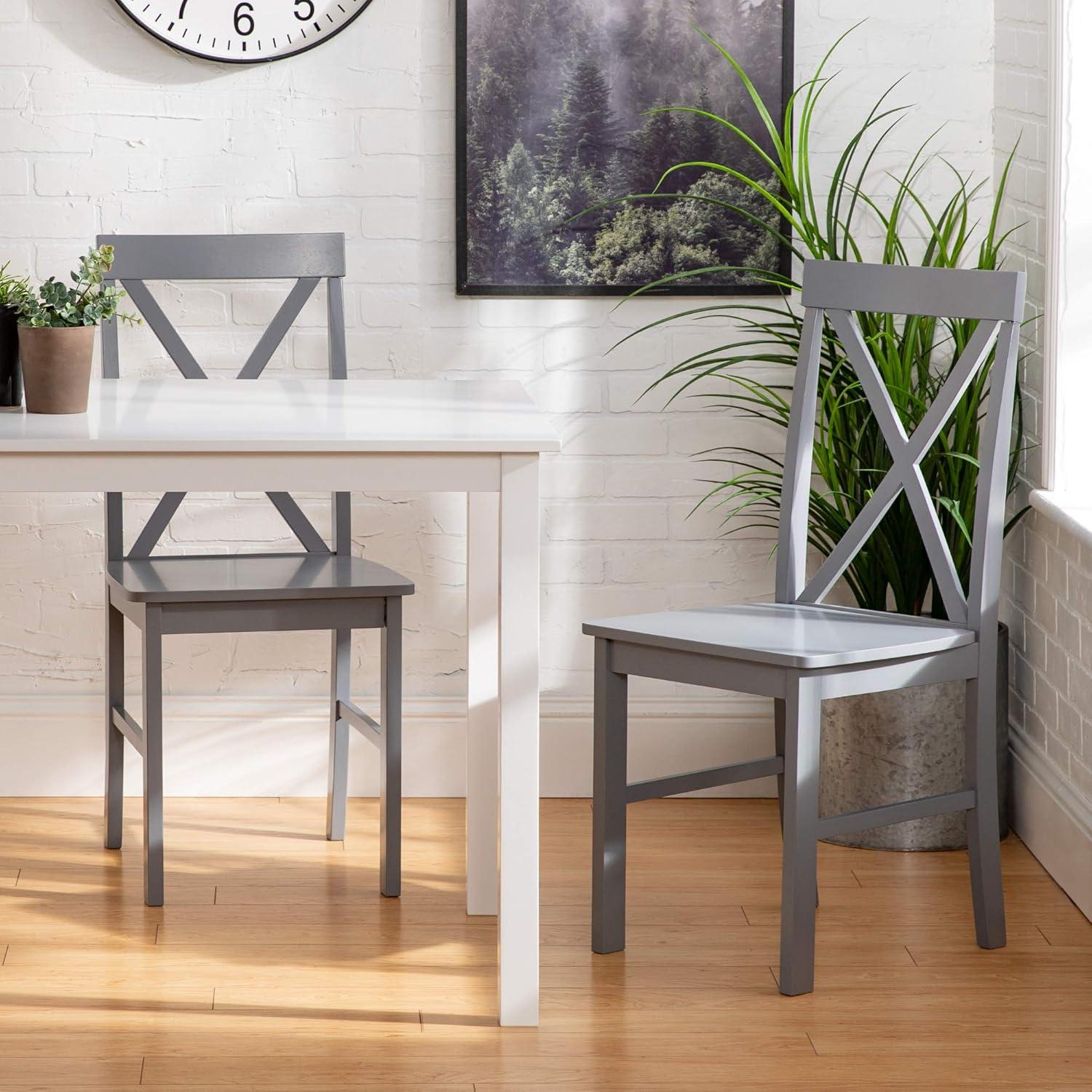 Gray and White Rubberwood Farmhouse Dining Set with 4 Chairs