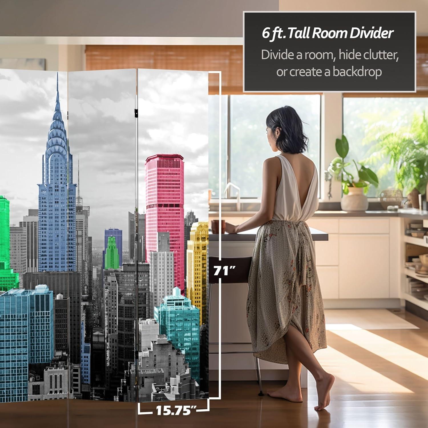 Colorful New York Scene 6 ft. Canvas Room Divider