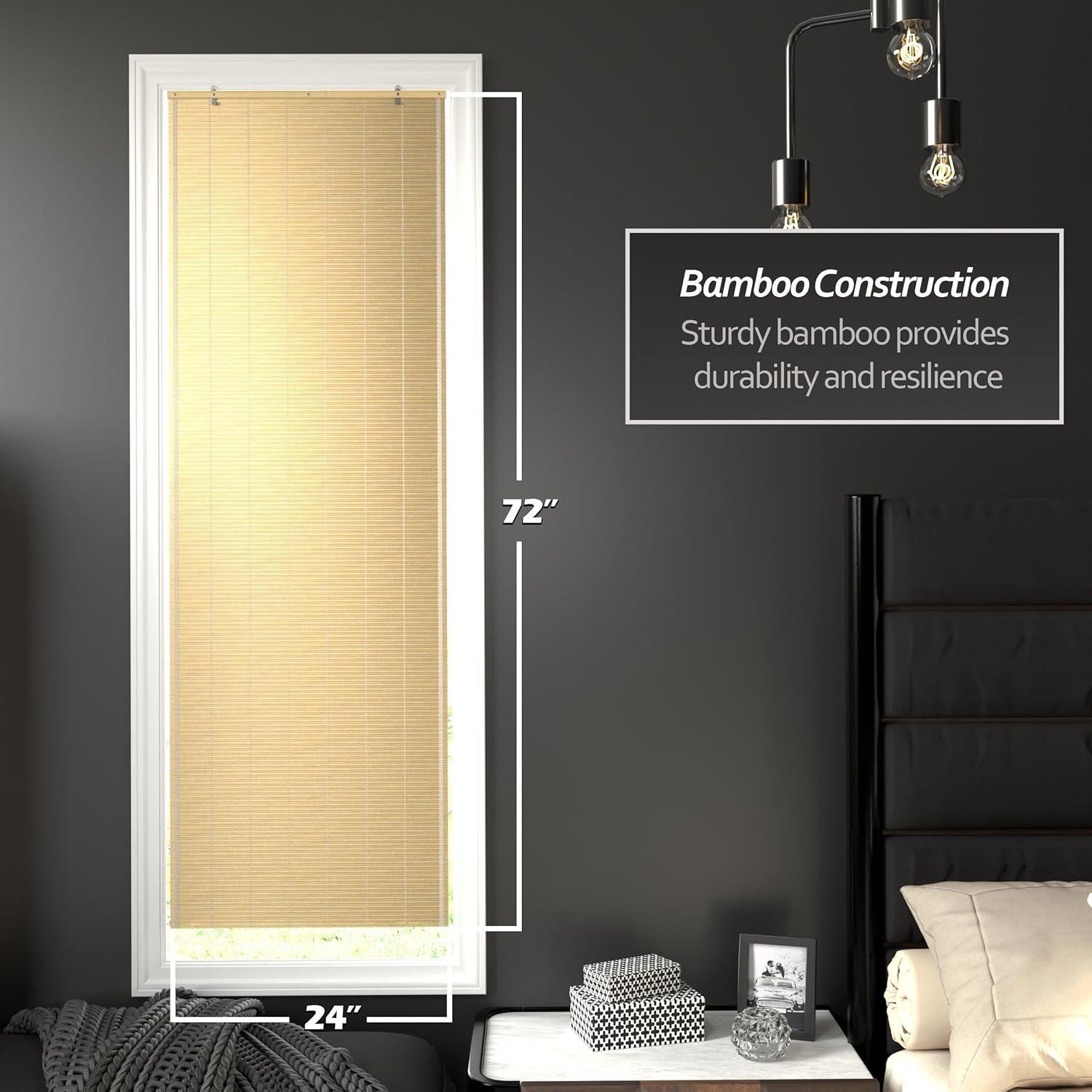 Oriental Furniture Cordless Light Filtering Bamboo Roman Window Shades, Beige, 2" x 24"
