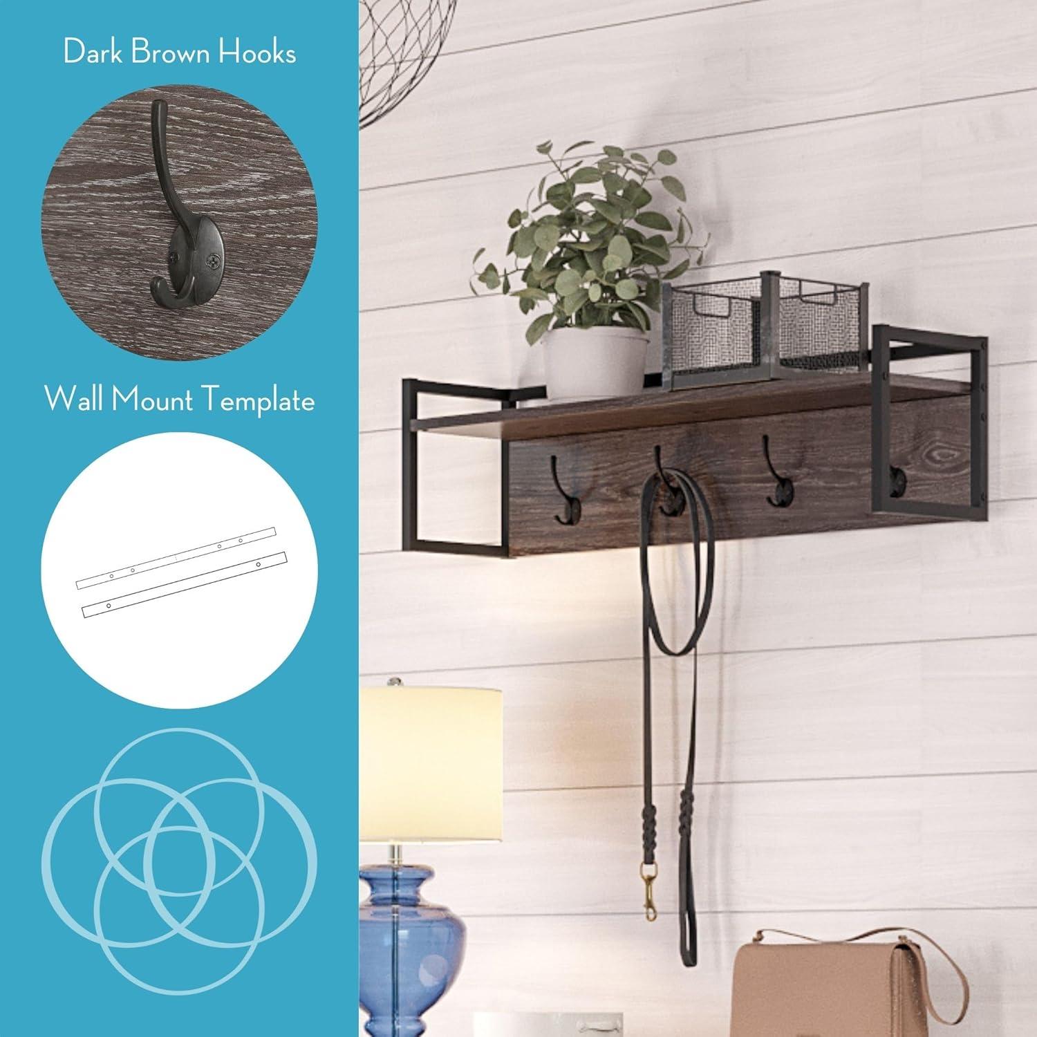 Afton 4 - Hook Wall Mounted Coat Rack with Storage