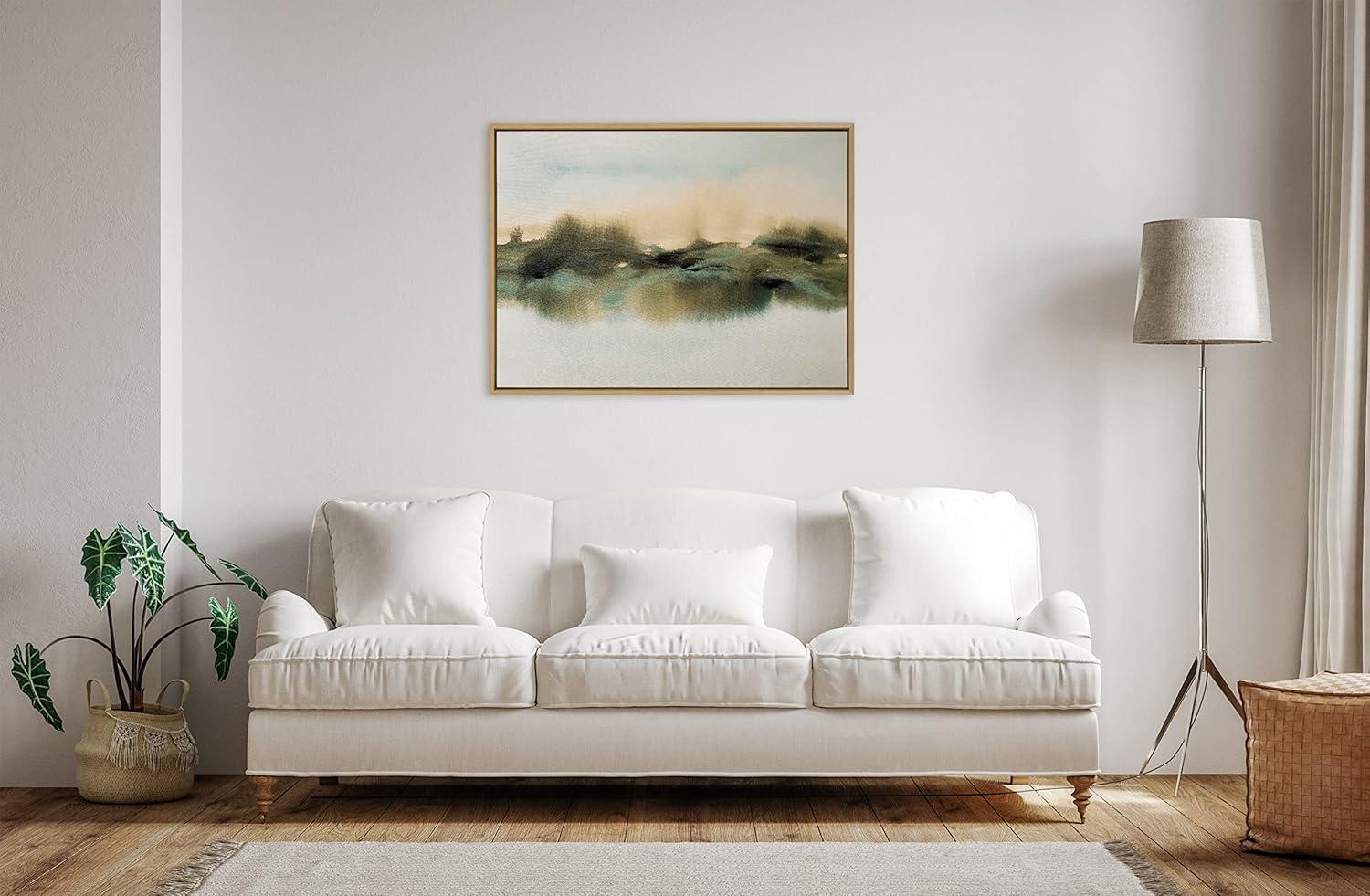 28" x 38" Sylvie Tranquil Meadows Framed Canvas by Amy Lighthall Natural: Home Office Wall Decor - Kate & Laurel All Things Decor