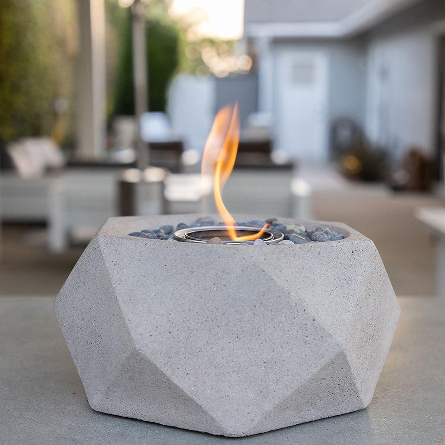 TerraFlame Geo Concrete Table Top Gel Fuel Fire Bowl - Indoor and Outdoor Use