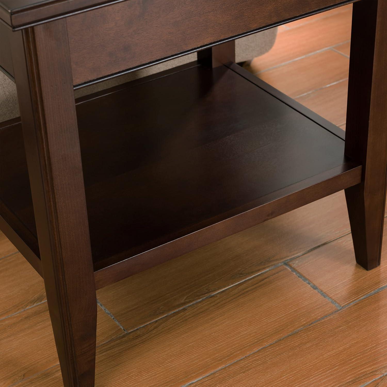 Leick Home Laurent Drawer End Table Chocolate Cherry Finish: Rectangular Side Table with Shelf, CARB Certified, No Tools Assembly